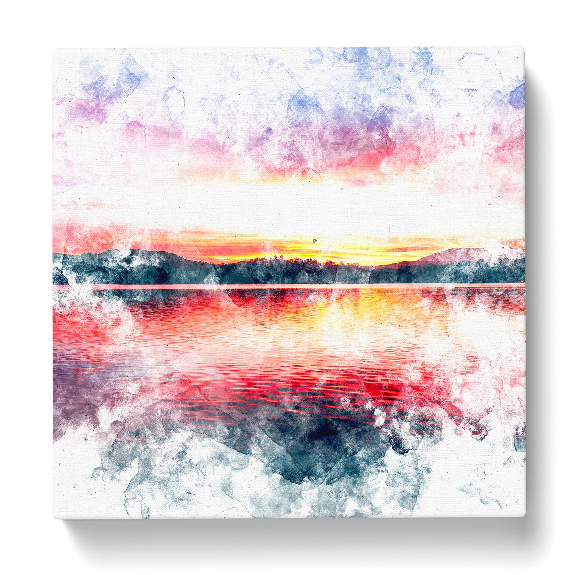 Sunset Over Lake Windermere Watercolour Canvas Print, Mixed, 35L x 35W cm - Image 3