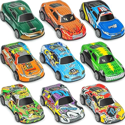 Coches de carreras de metal de 4.2 pulgadas, paquete de 9 unidades, juguetes de auto para niños, niñas, niños de 2, 3, 4, 5, 6, 7 años, recuerdos de