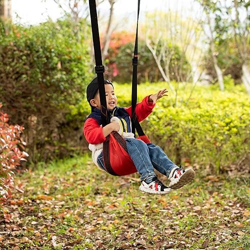 Miniatura 9 de Patio interior y al aire libre Patio Patio Kids Fun Hanging Mesh Fabric Tree Swing con correa ajustable (verde)