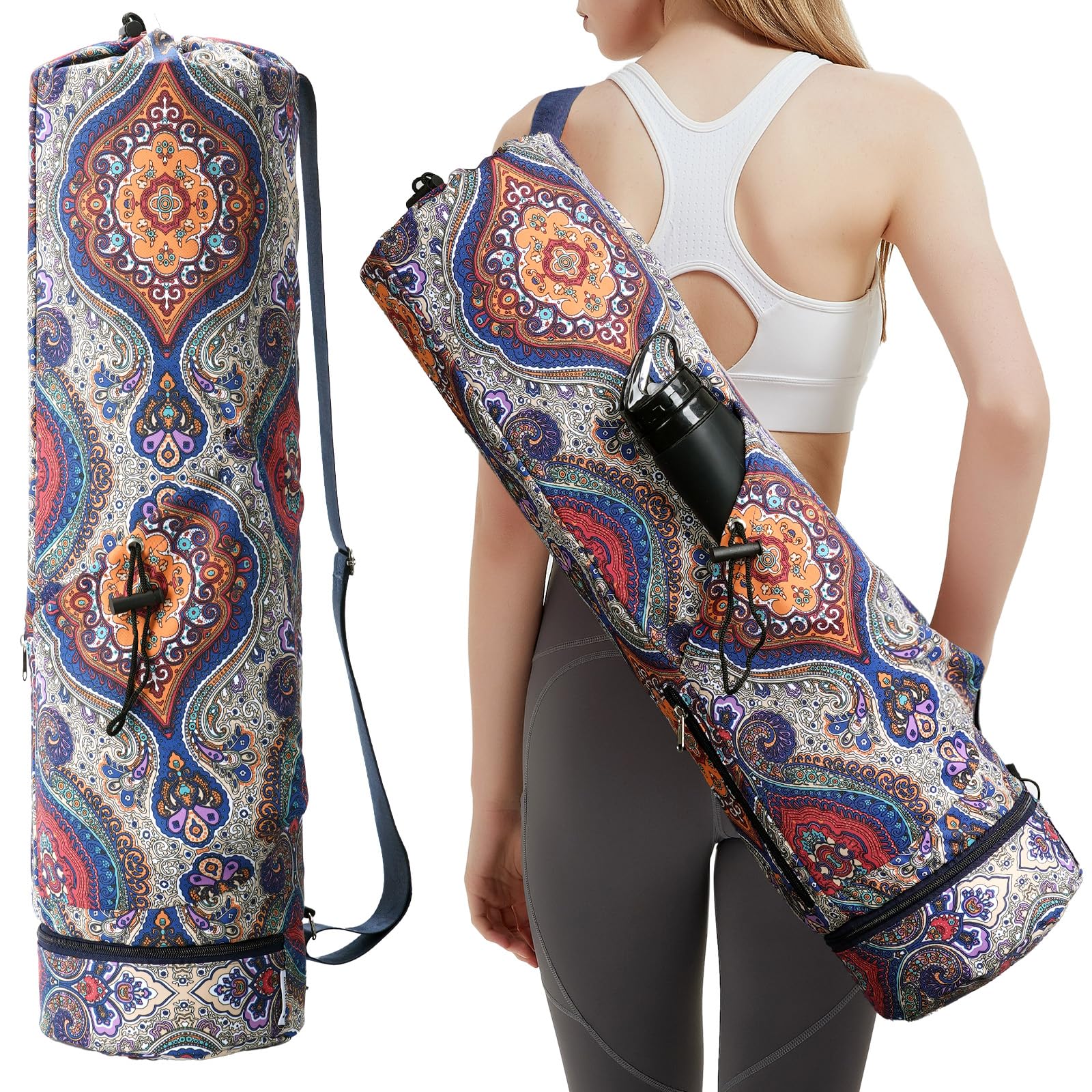 sportsnew Yoga Mat Bag with Water Bottle Pocket and Bottom Wet Pocket, Exercise Yoga Mat Carrier Multi-Functional Storage Bag, Patent pending