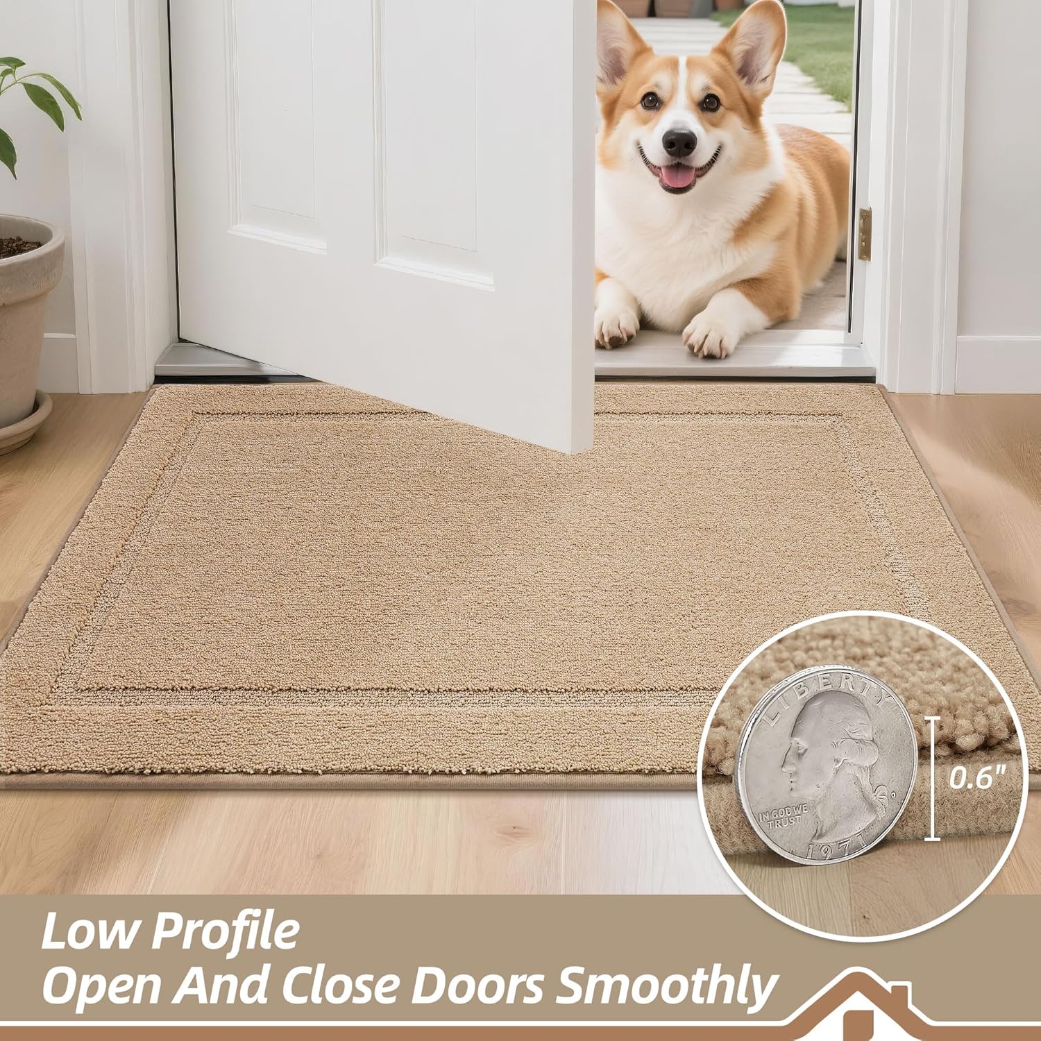 BEQHAUSE Dog Door Mat for Mud Paws Dirt Trapper Doormat Non-Slip Entryway Rugs Absorbent Welcome Mat Washable Indoor Floor Mat Low-Profile for Front Door, 20 x 32, Beige