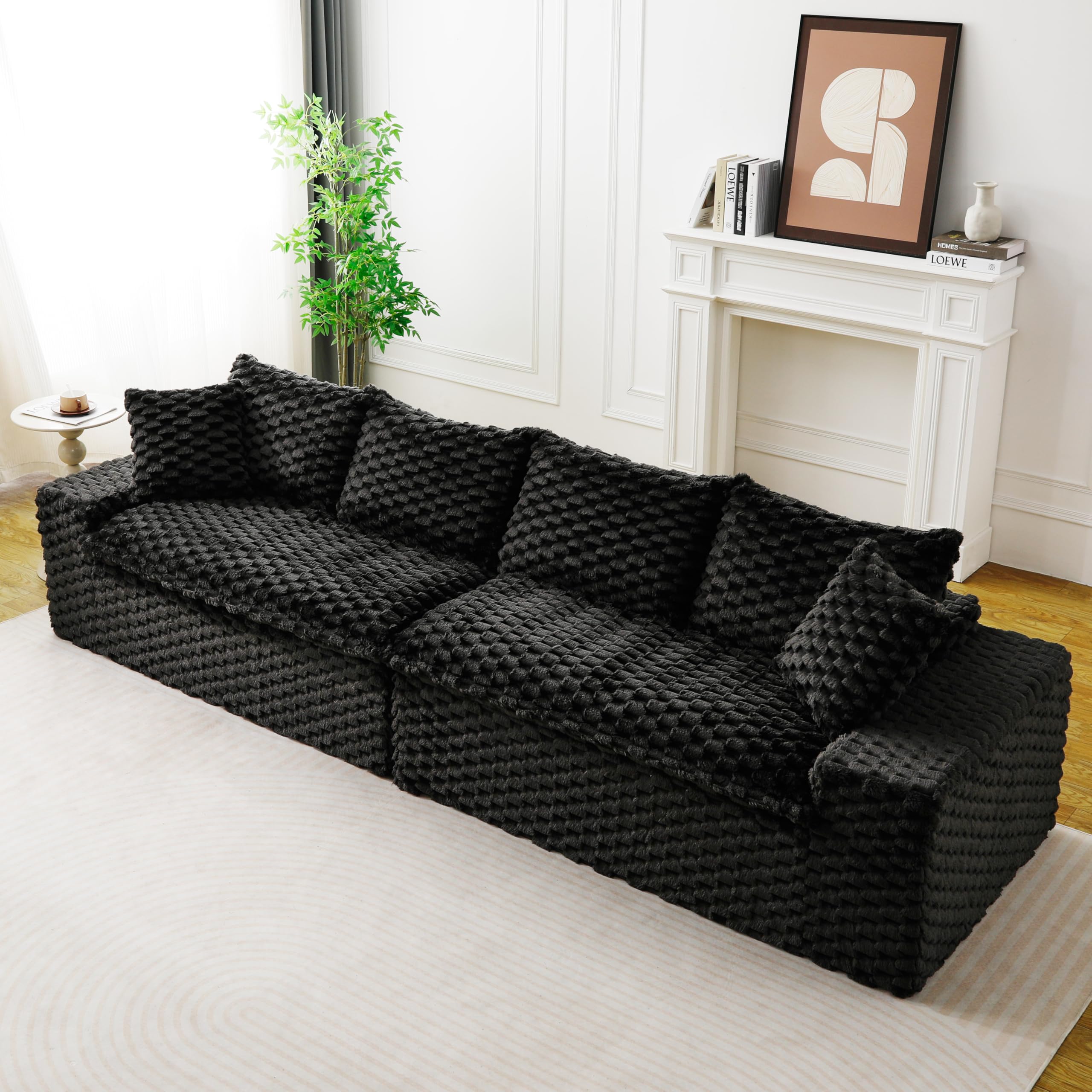 KEIKI 120" Modular Boneless Couch Full Chaise for Living Room, 4-Seater Sectional Couches for Living Room Furniture, Deep Seat Modular Cloud Sofa Bed for Apartment Bedroom Pet Friendly, Black