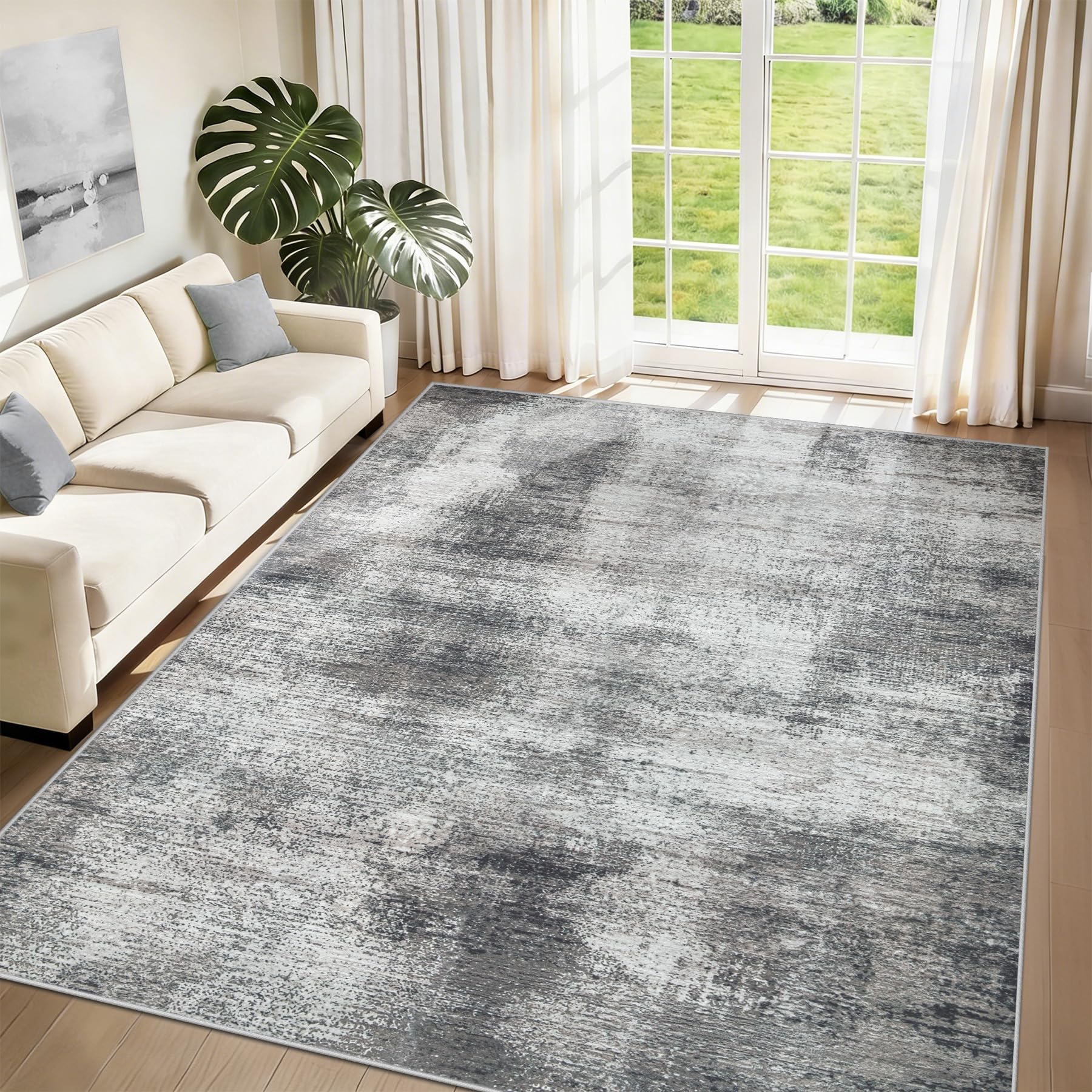 Photo 1 of Washable Area Rugs for Living Room: 6x9 Rug Abstract Neutral Soft Non Slip Low-Pile Carpet Indoor Floor Rug for Bedroom Home Office Nursery Dining Room Kitchen (Grey, 6'x9')