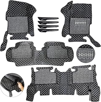 OWINO 7D Mat for Scorpio Car Floor Mat with Free Bumper Protector, Year: 2006-17, Full Velcro, 100% Company Assured, Washable, Grass Mat Attached (Black, Scorpio (2006-2017))