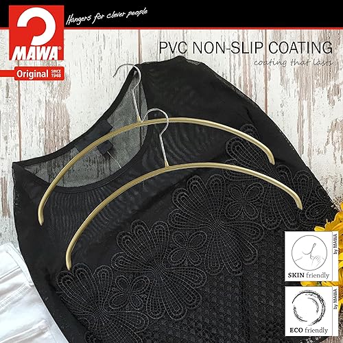 Miniatura 3 de Mawa by Reston Lloyd Euro Series - Percha de acero antideslizante para ahorrar espacio para camisas, vestidos, suéteres, estilo 40P, dorado, juego
