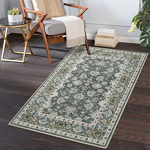 Miniatura 9 de ROYHOME Alfombra pequeña lavable para entrada, tapete vintage de pelo bajo, antideslizante, bohemio, resistente a las manchas, tapete bohemio para
