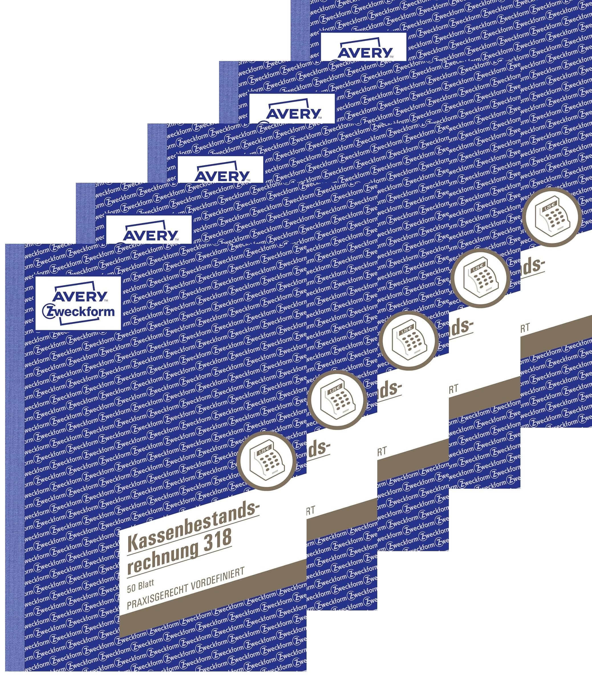 AVERY Zweckform 318 Kassenbestandsrechnung (A5, 50 Blatt, Ermittlung der Tageseinnahmen & Kassenbestand, von Rechtsexperten geprüft, für DE/AT, zur ordnungsgemäßen Buchführung) weiß (A5 | 5er Pack)