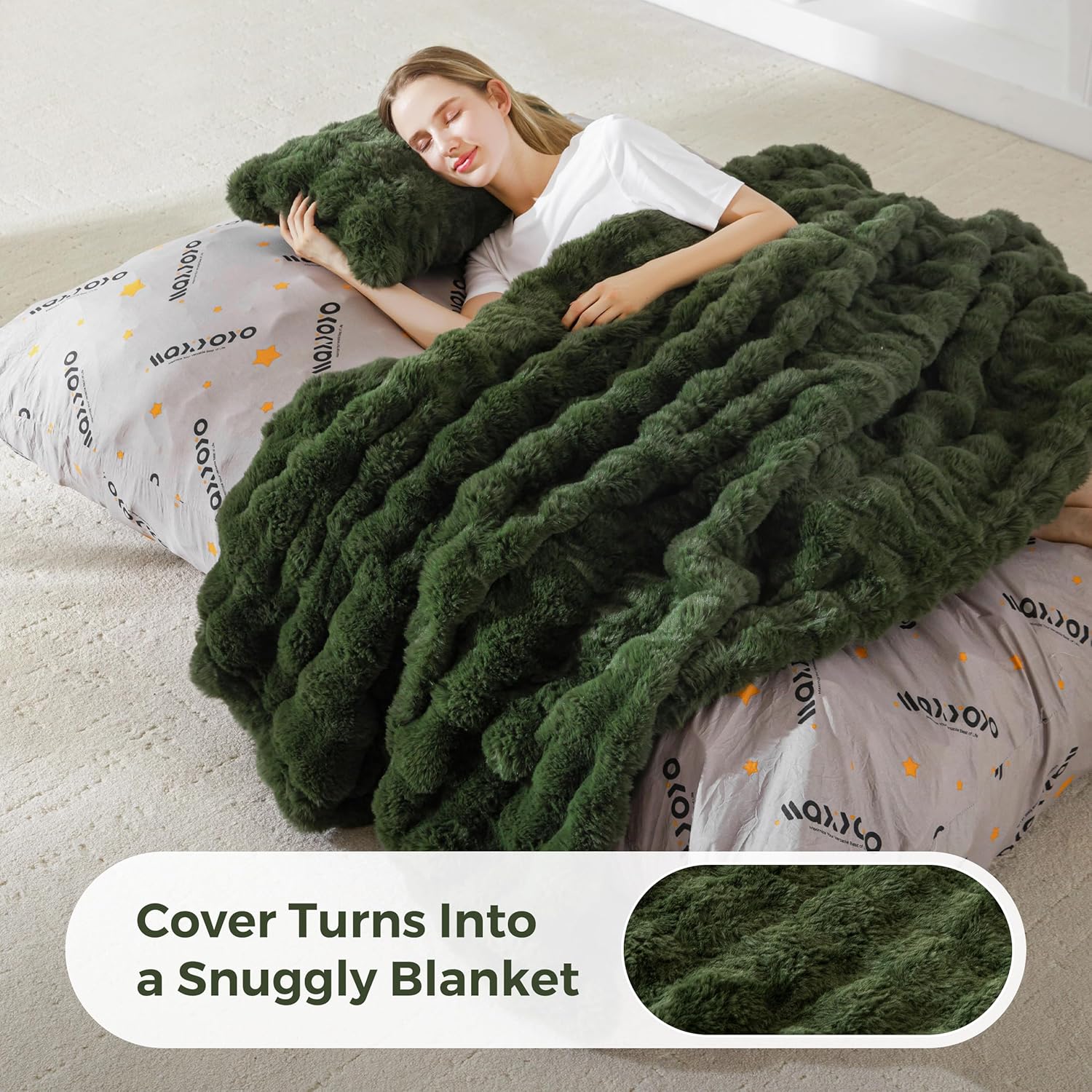 MAXYOYO Giant Bean Bag Chair with Pillow, 3 in 1 Convertible Bean Bag Chair for Adults with Removable Cover, Floor Cushion Stuffed Floor Lounger for Living Room Bedroom, Bubble Green - Image 6