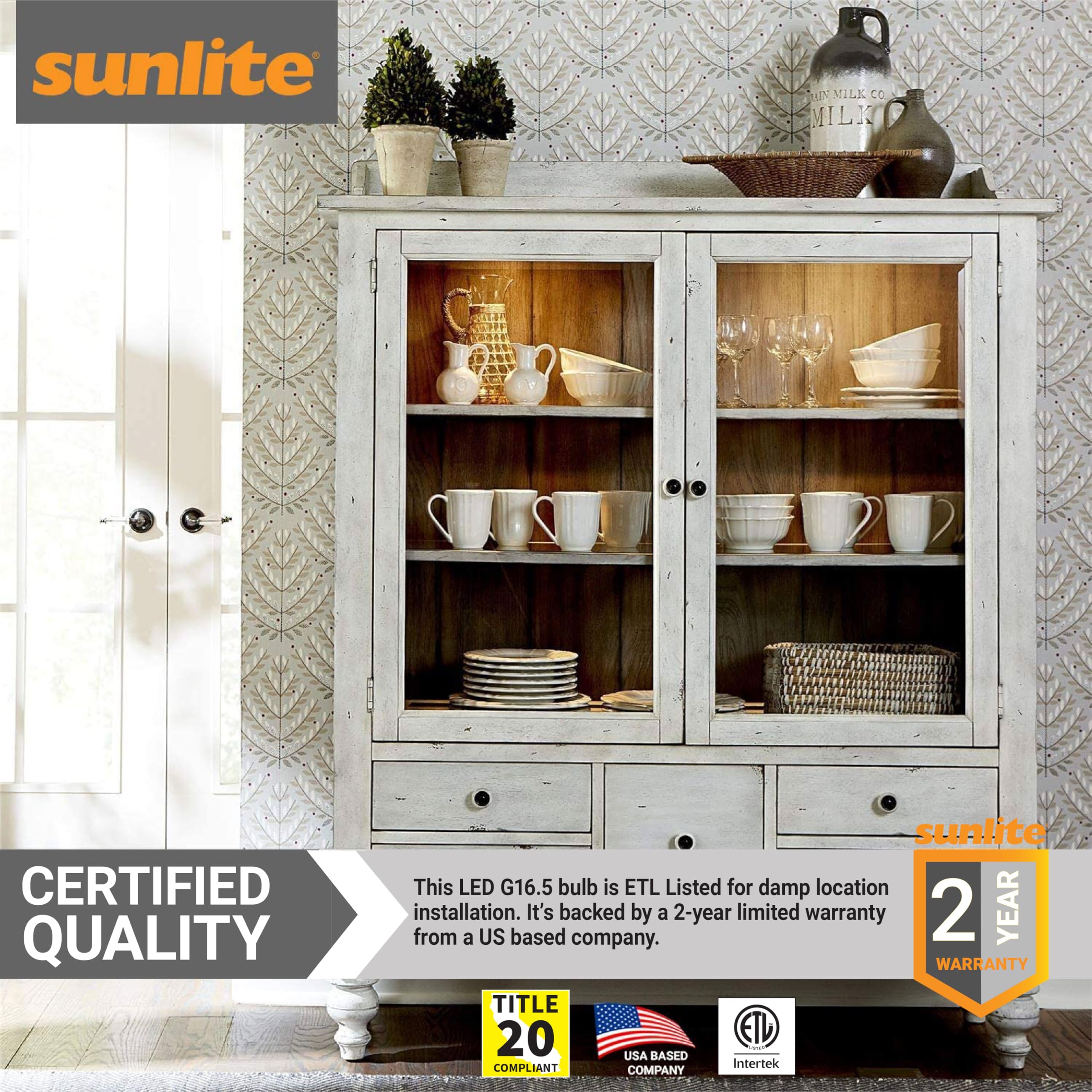 Sunlite LED G16 5 Light Bulb 5 Watts 40W Equivalent 350 Lumens 90 CRI Candelabra Base E12 Clear — view 4