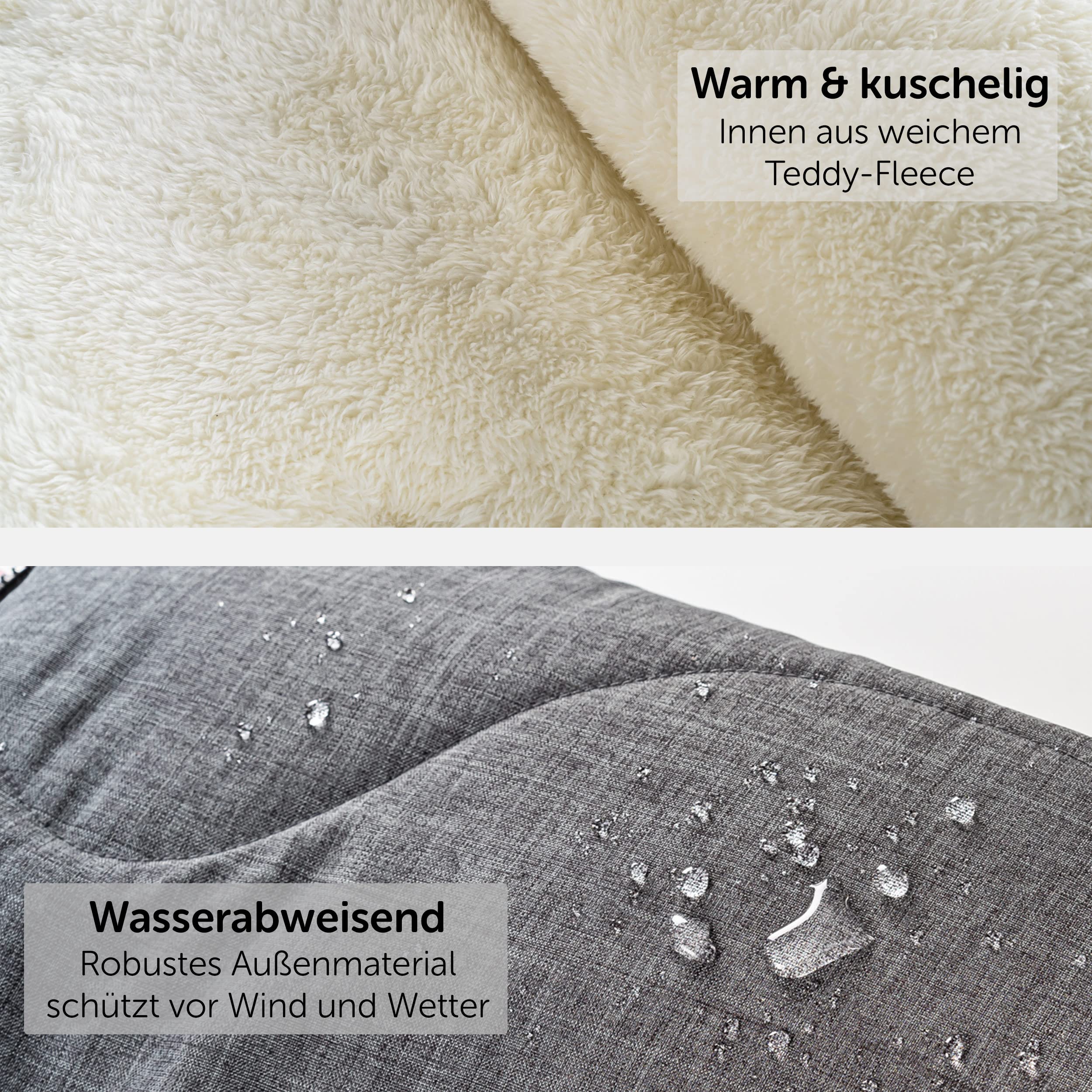 Zamboo Universal Fußsack für Babyschale, Kinderwagen Wanne und Buggy - 2in1 Winterfußsack und Sitzauflage aus Fleece, Grau