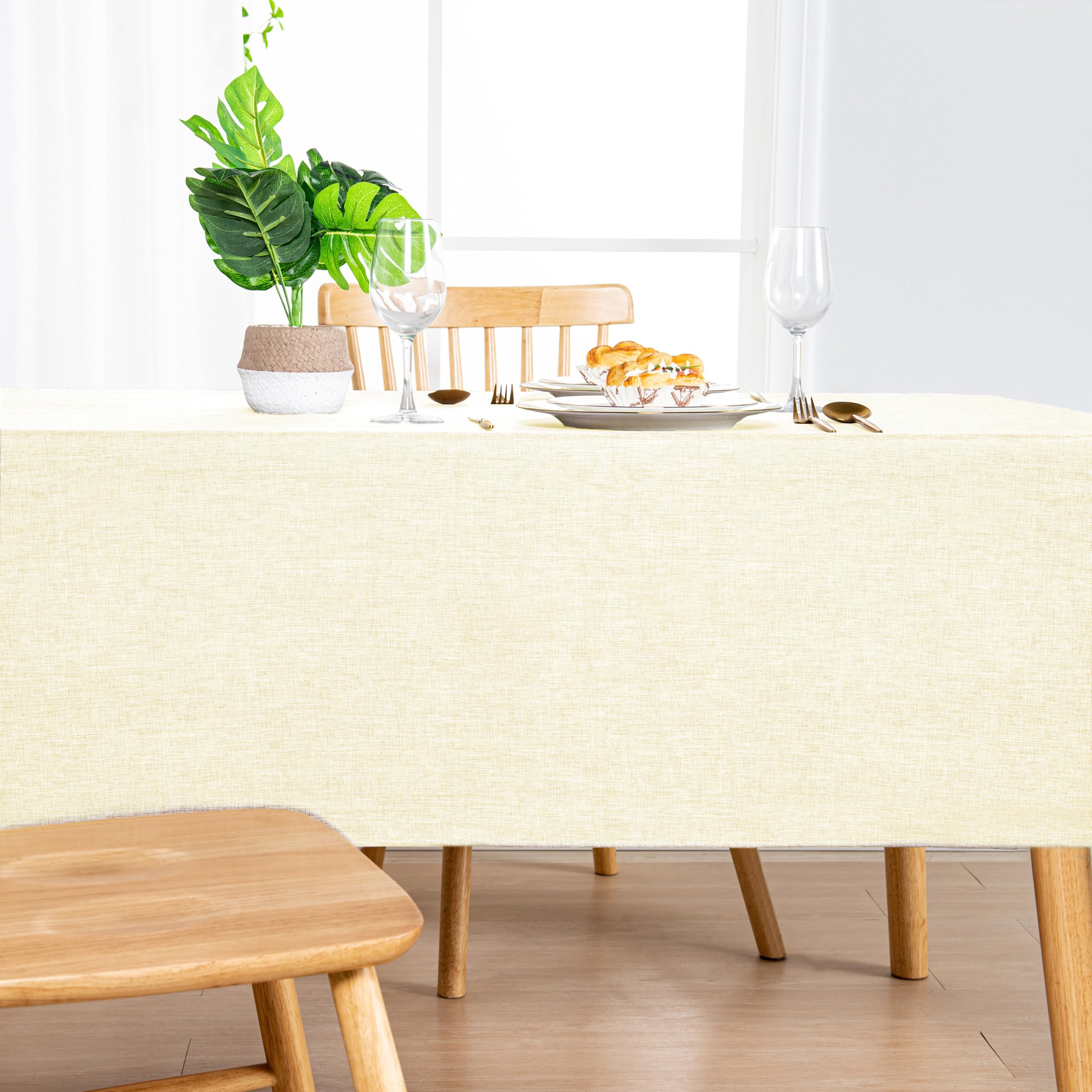 Hiasan Rechteckige Tischdecke aus Kunstleinen, 152,4 x 253,9 cm, Champagner, 2 Stück | Tischdecke mit Leinenstruktur, knitter- und schmutzabweisend, waschbare Tischdecke für Küche, Esszimmer, Urlaub, Party