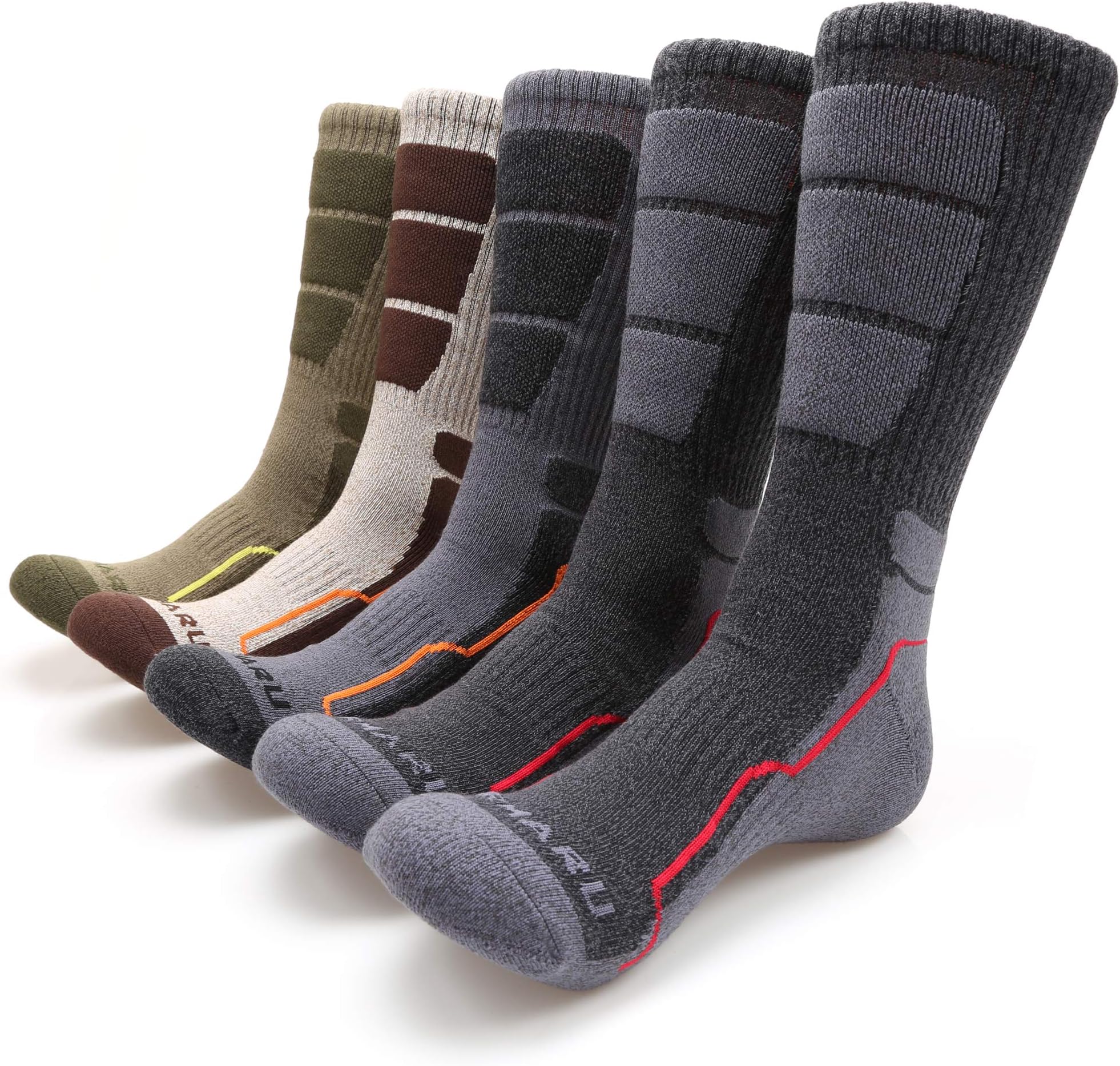 Men's 5 Pairs Hiking Outdoor Trail Running Trekking Moisture Wicking Cushion Crew Socks