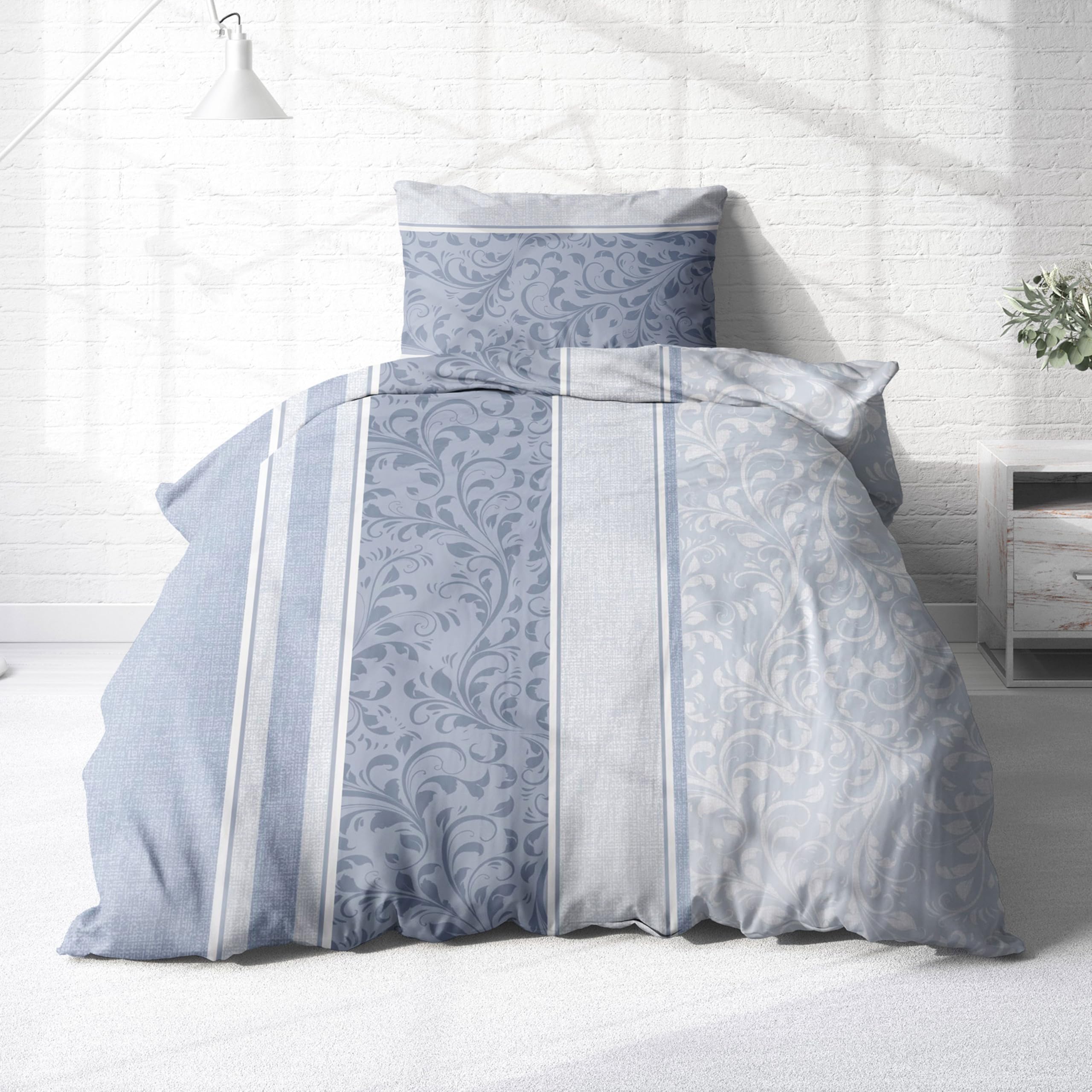 Träumschön Bettwäsche aus 100% Baumwolle 155x220 + 80x80 cm Ranke hellblau | Renforcé Bettwäsche mit Reißverschluss, leicht, atmungsaktiv, bügelfrei, ideal für Frühling, Sommer, Made in EU, OEKO-Tex