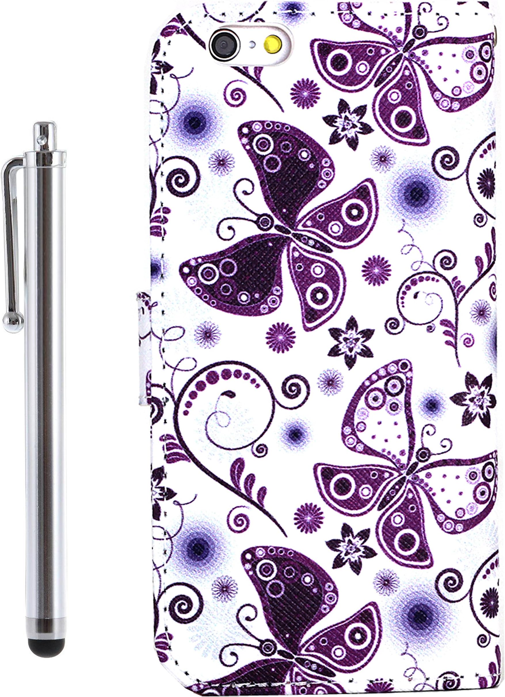 TheLovelyBird PU Leather Folio Stand Wallet Case Cover for iPhone 6 (4.7 inches) + Stylus Pen in Retail Packaging (Butterfly)