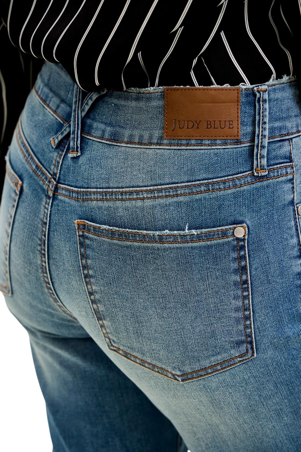 Judy Blue Womens Jeans - Mid Rise Boyfriend Cool Denim with Cross Back Beltloops