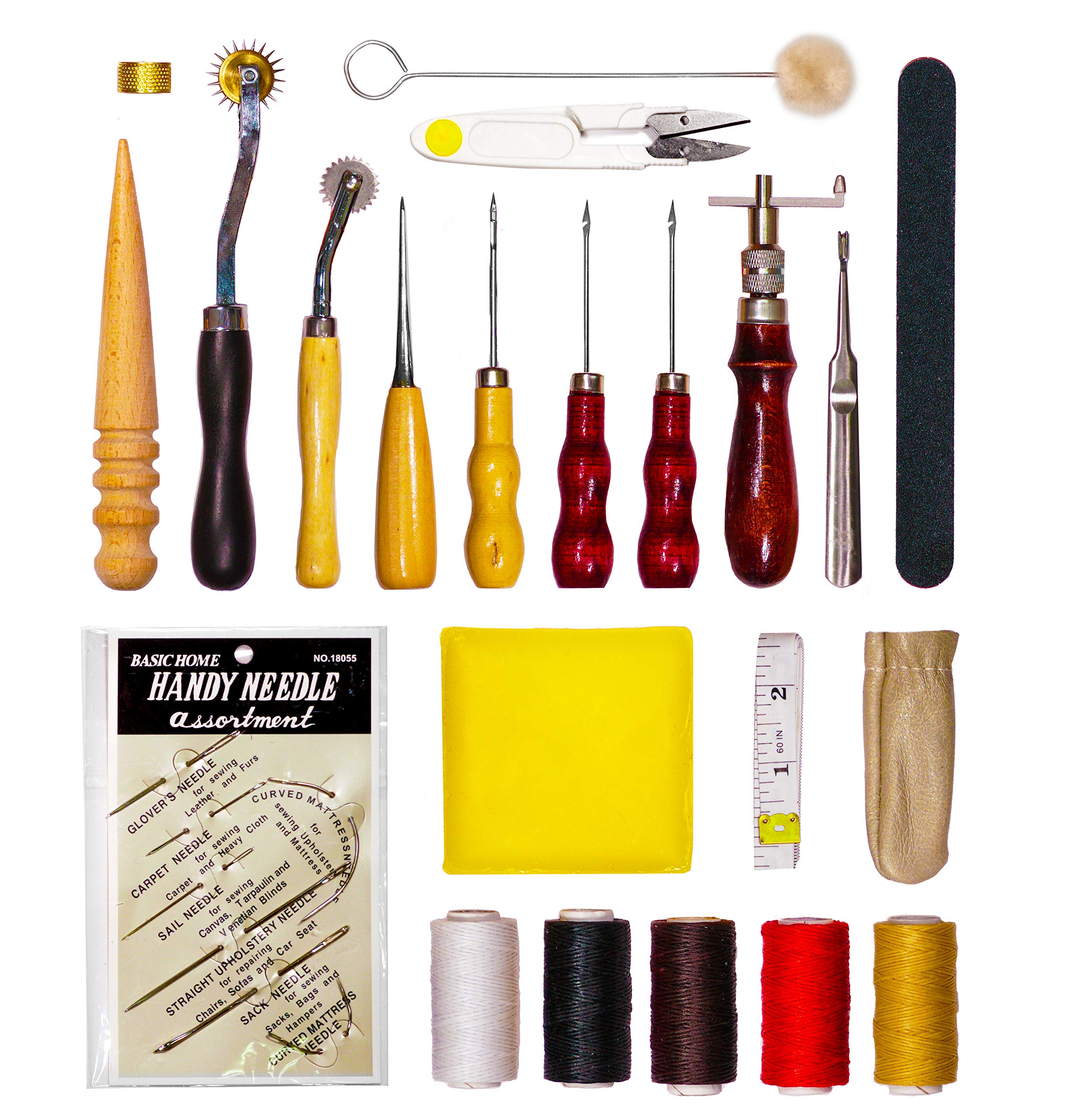 VViViD Leather Working & Upholstery Repair Tool Kit, 28pcs: Metal, Textile, Wood, Wax; Includes Glover's Needle, Awls, Files, Pressure Cloth Tools, Groover & More