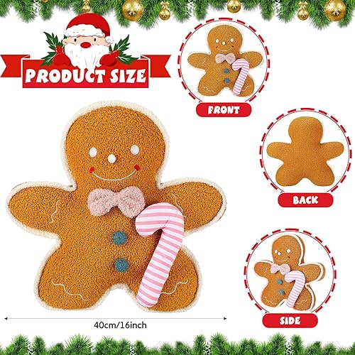 Miniatura 10 de Liliful Juguete de peluche de Navidad de 16 pulgadas, juguete de hombre de jengibre suave y estético, almohada de hombre de jengibre para decoración