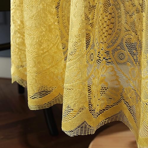 Miniatura 5 de Mantel de encaje amarillo con bordado de elegantes patrones florales, mantel redondo superpuesto para boda, fiesta, cena larga, decoración del hogar