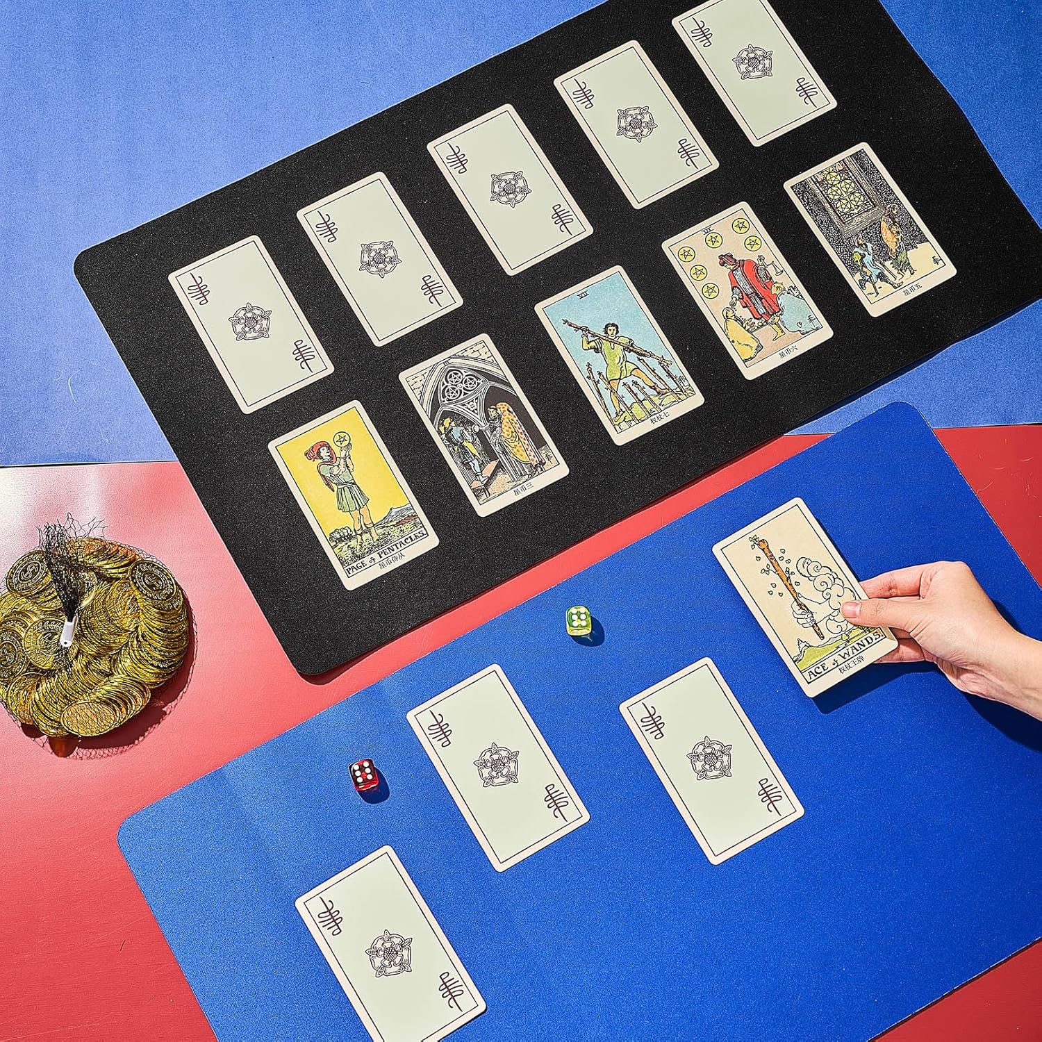 Ecally 4 Pcs Card Game Mats 24 x 14 Inch Playmat Table Smooth Playing Card Mat for TCG, Gameplay (Black,Blue)