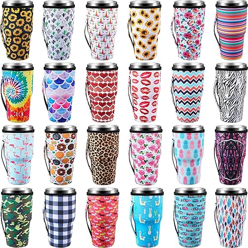 Patelai 24 fundas reutilizables de neopreno para tazas de café helado con asa, funda aislante a granel para tazas de café de 30 a 32 onzas, bebidas