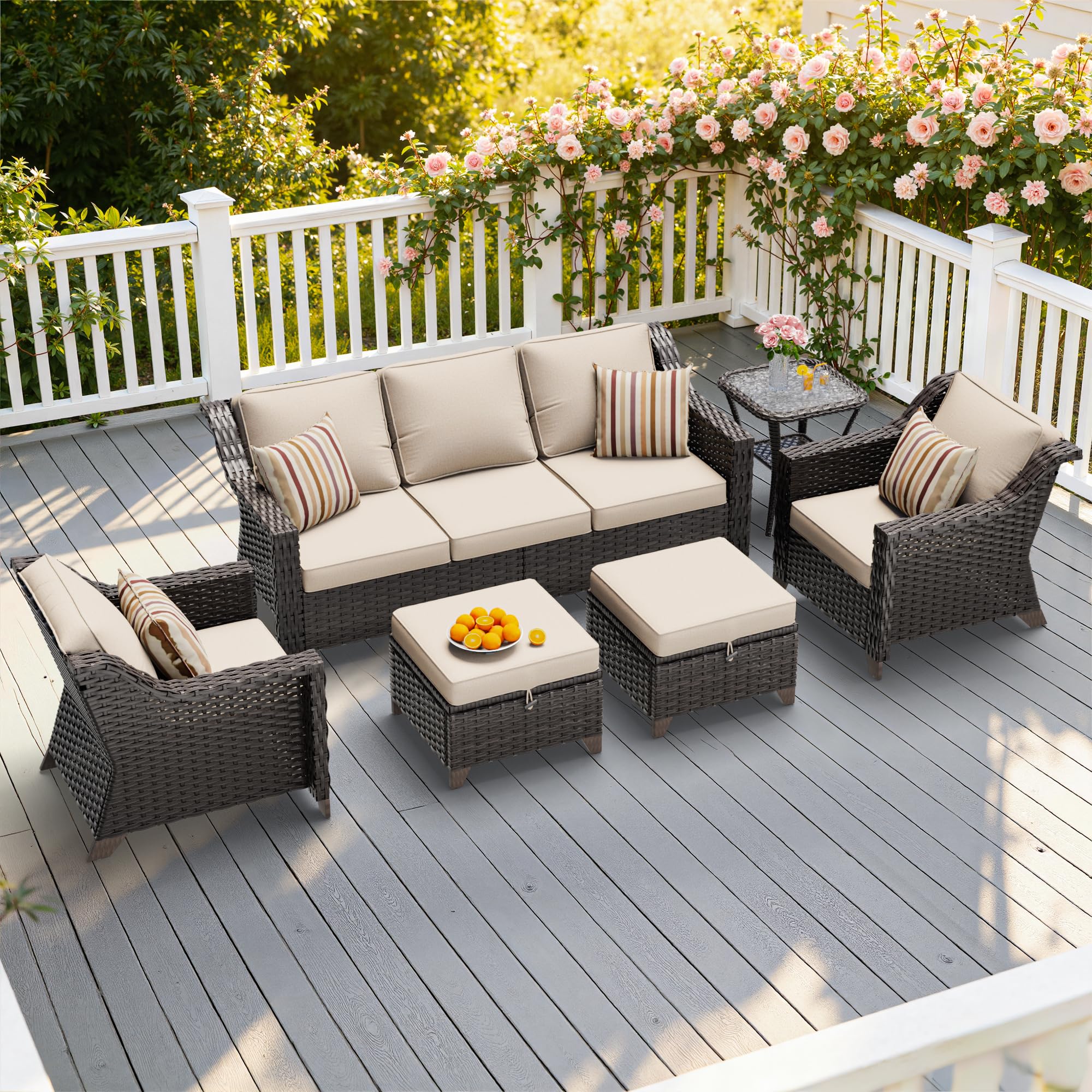 6 Piece Patio Furniture Set, Wicker Outdoor Conversation Set