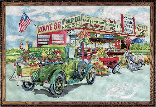 Tobin Route 66 Farmstand, kit de punto de cruz de 15 x 22 pulgadas, color blanco