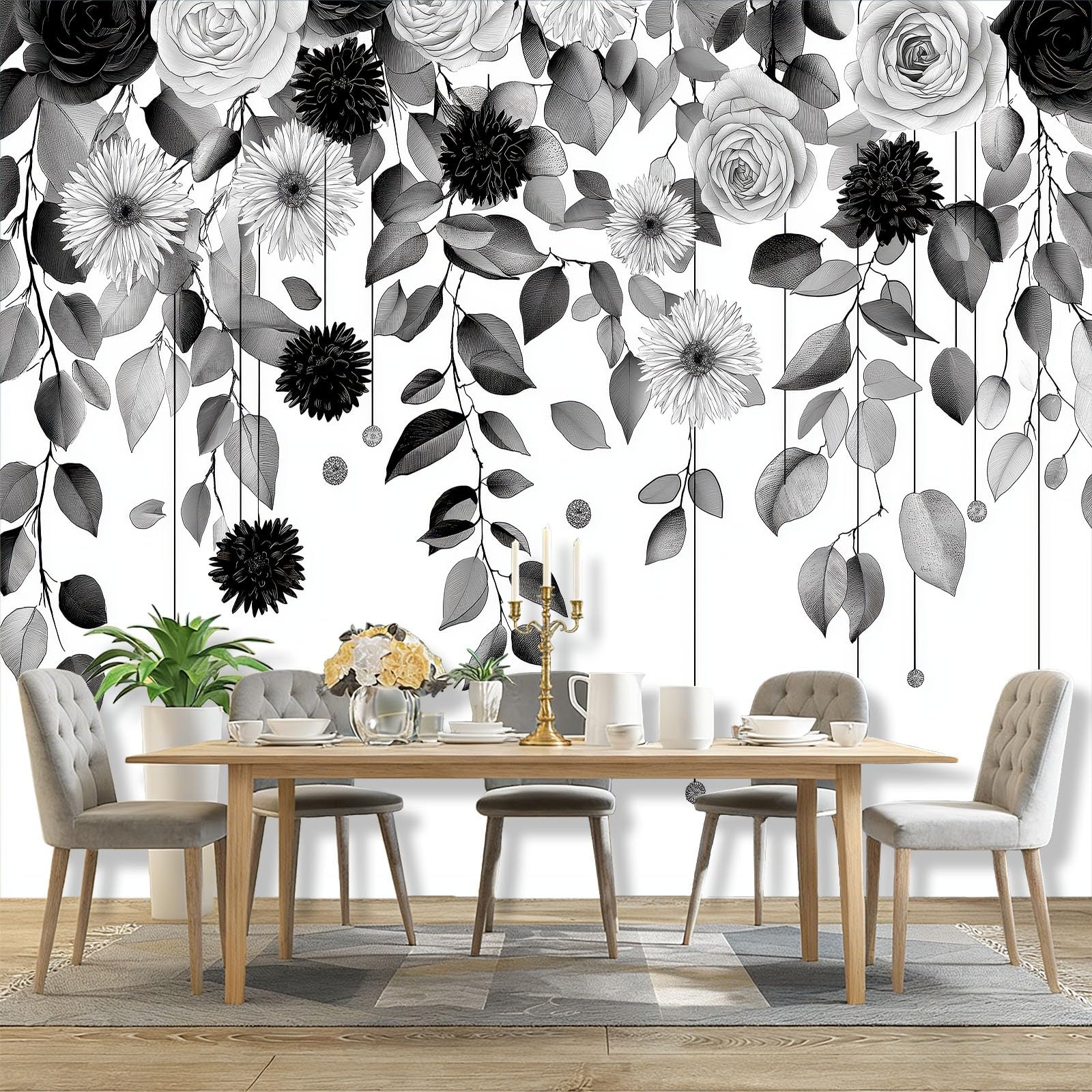 Fototapeta dziecięca włóknina liniowa sztuka botaniczna gigantyczny plakat minimalistyczny styl dekoracja ścienna panorama 3D idealna do sypialni dziecięcej 400 x 280 cm