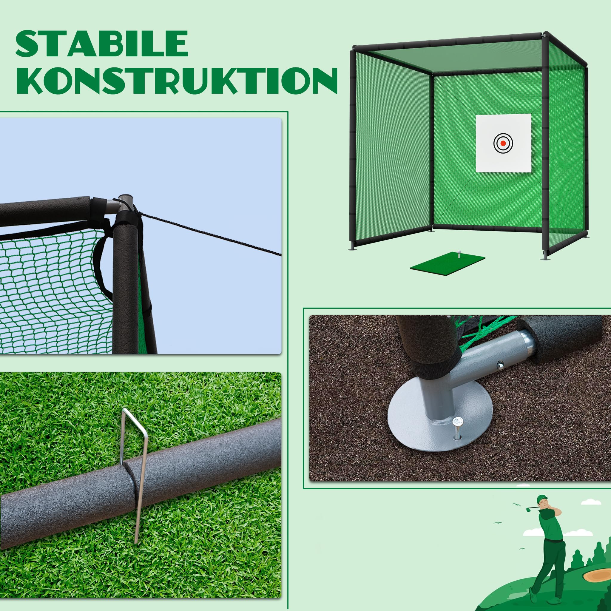 Thanaddo Golfkäfignetz 3m Freistehend Übungskäfignetz, Golfnetz Übunskäfig mit Ziel-Tuch und Übungsmattte