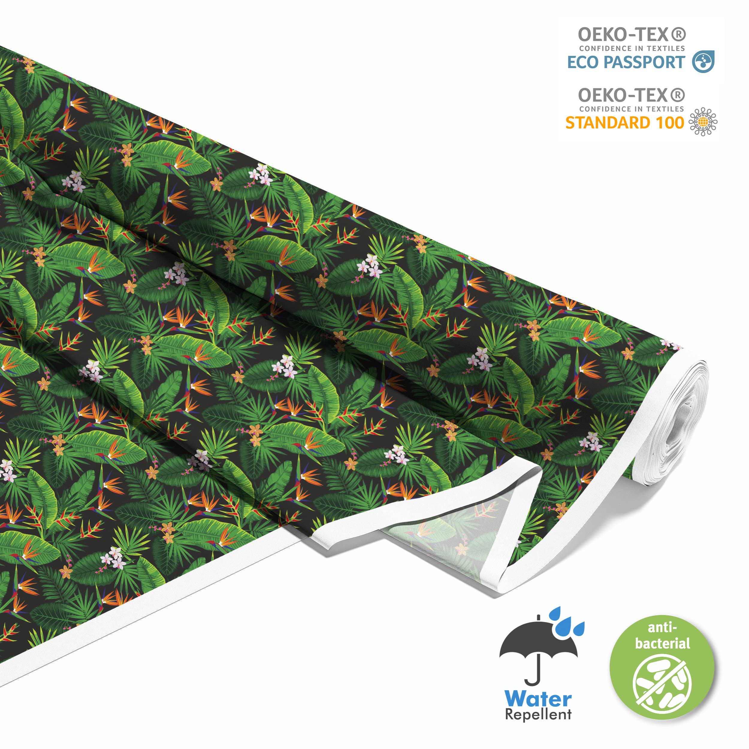 HEKO PANELS Stoff Oxford Wasserdichte Meterware Canvas-Stoff Polyester Stoff Zum Nähen Nähstoffe Dekostoffe Wasserabweisend Blickdicht Exotische Pflanzen 5 Meter 155 x 500 cm