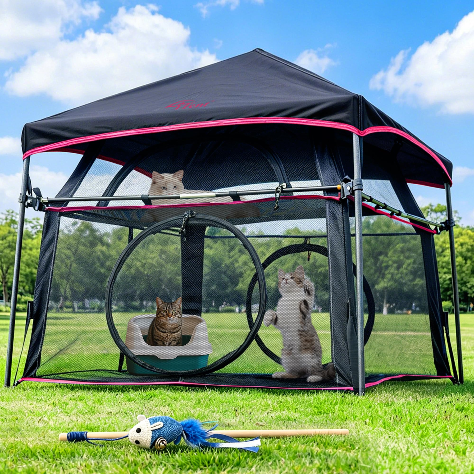 extra large catio outdoor cat enclosure, 2-tier foldable cat tent with 3 doors for patio, balcony, indoor & camping, weatherproof sunproof cat playpen with carry bag included-patented