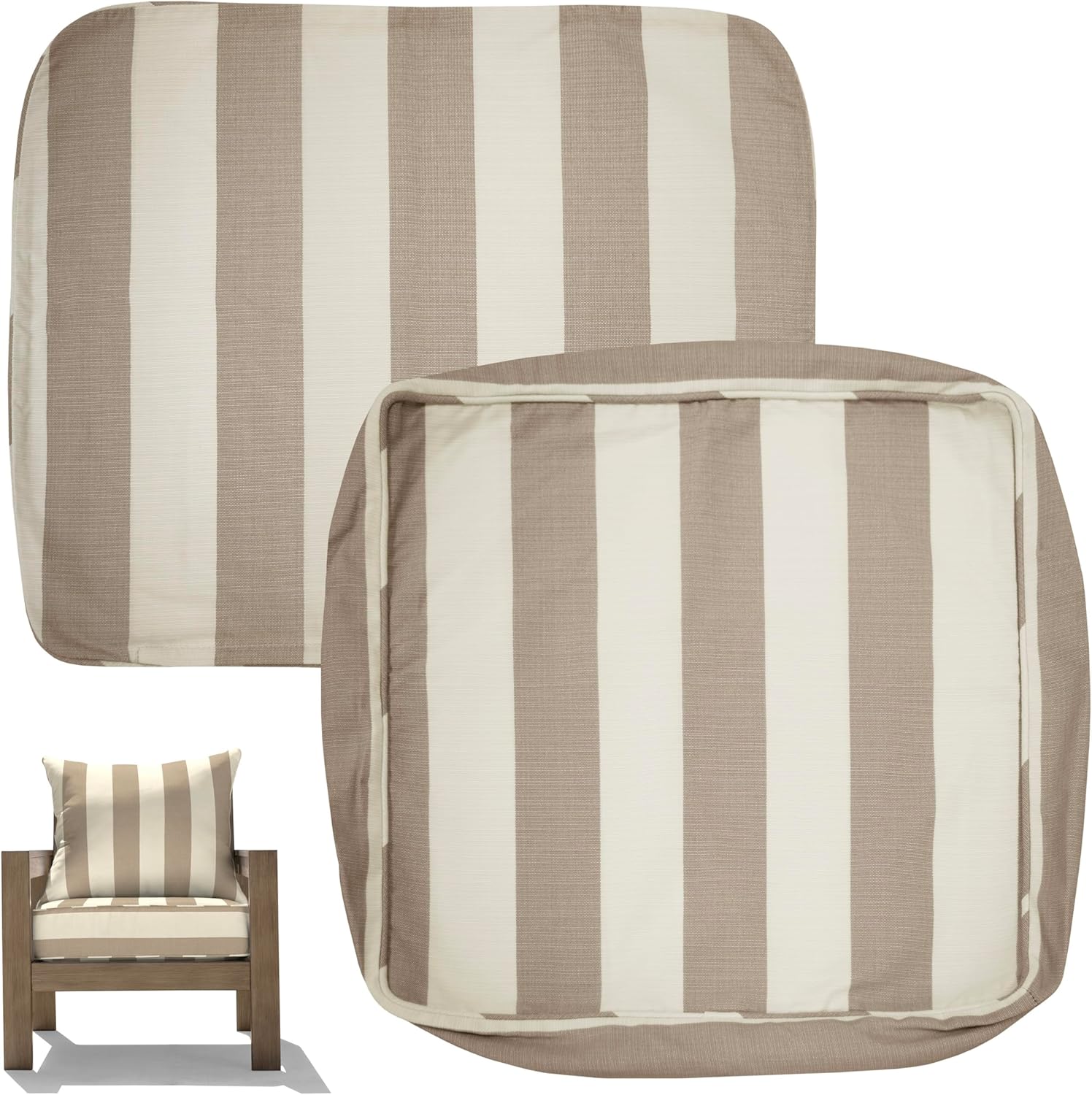 Honeycomb Outdoor Deep Seat Patio Cushion Cover, 24 x 23, Heritage Cabana Stripe Tan Replacement Slipcover for Outdoor Furniture