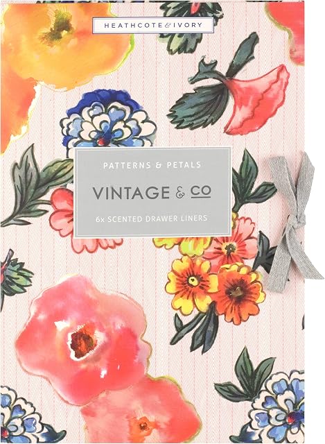 Heathcote & Ivory Vintage & Co Patterns & Petals Scented Drawer Liners | Add Style to Drawers & Wardrobes | Kitchens & Bedrooms | Vegan Friendly | 6 Sheets