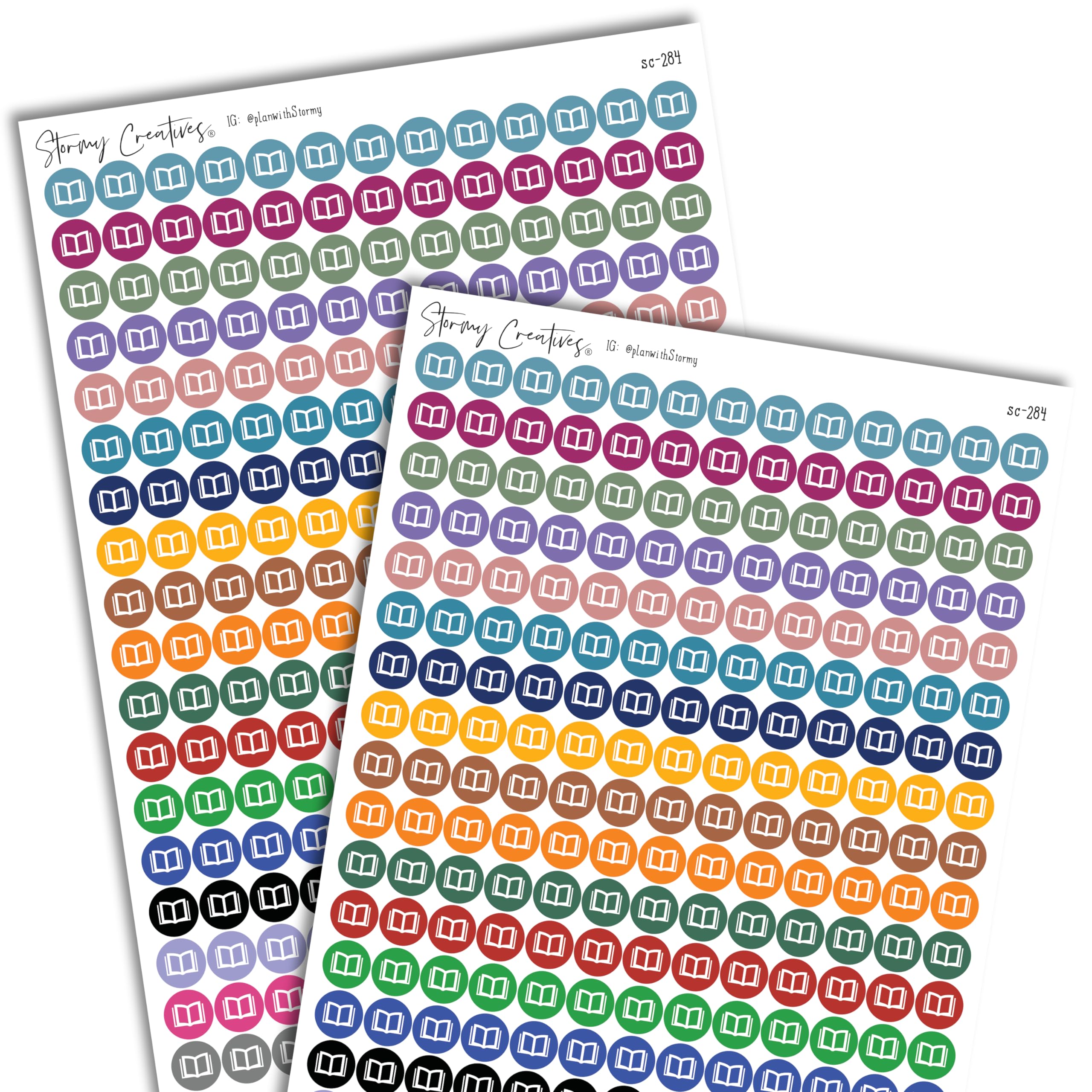 Small Book Stickers for Planners, Reading or Study Icon Decorative Planning Stickers, 2 Sheets, 468 total stickers, 0.3" diameter, Multicolor, Personal Planner