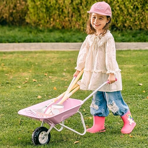 Miniatura 2 de ROBOTIME Carretilla para niños con juego de jardinería  Carretilla de metal para niños pequeños juguete de juego al aire libre con herramientas de