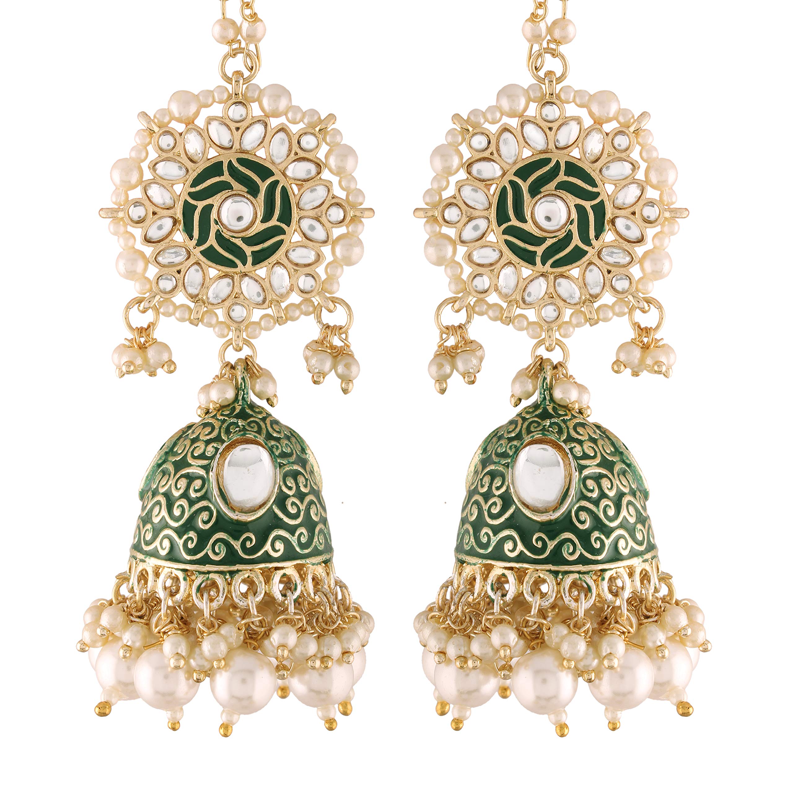 I Jewels 18K Gold Plated Intricately Designed Traditional with Detachable Hair Chain Encased With Kundans & Pearls Jhumki Earrings For Women (E2906Bl) (B08X6FW3GM) Amazon Price History, Amazon Price Tracker