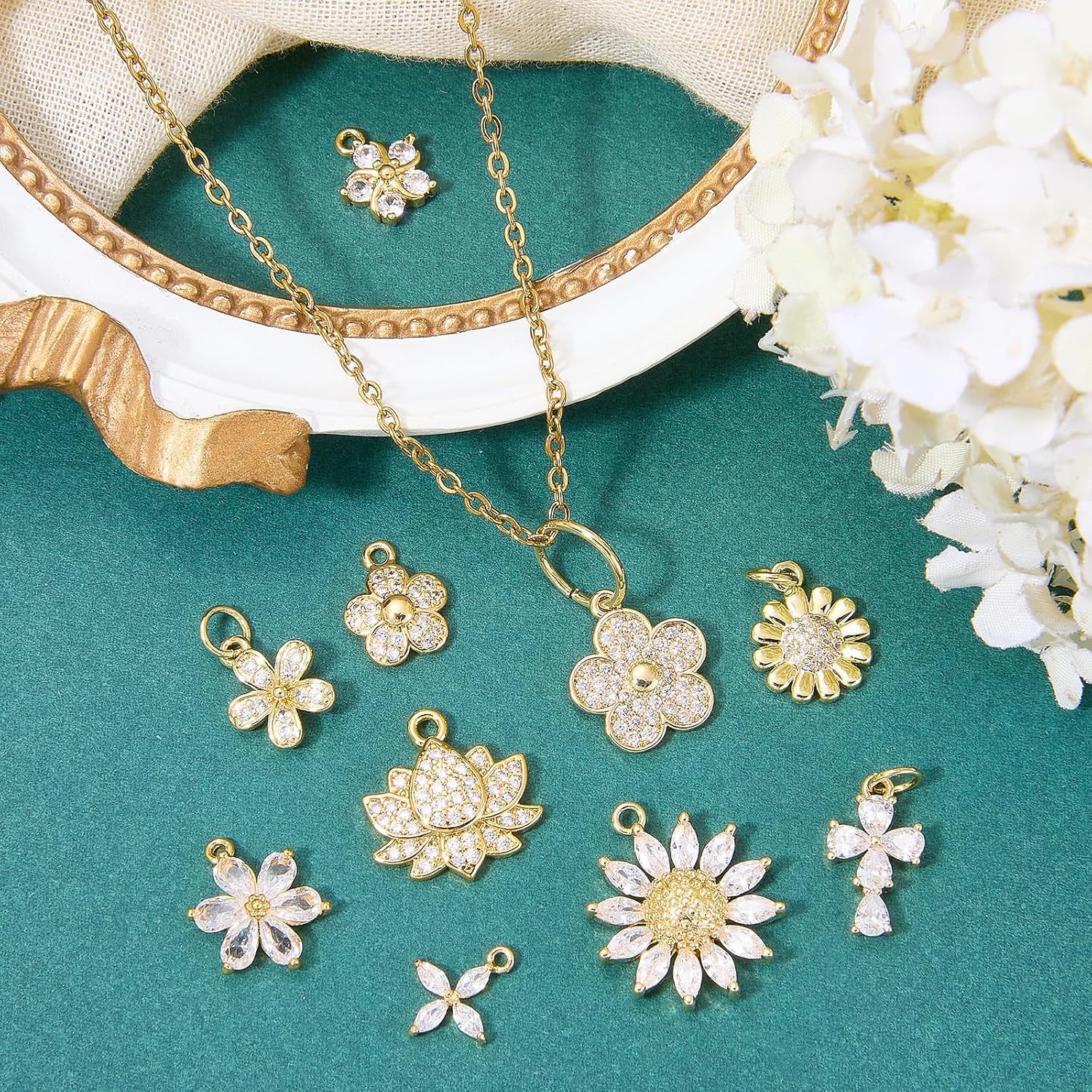 10Pcs Gold Flower Charms for Jewelry Making Floral Crystal Charms Brass Cubic Zirconia Pendant for Earring Bracelet Necklace DIY Accessories - Image 4