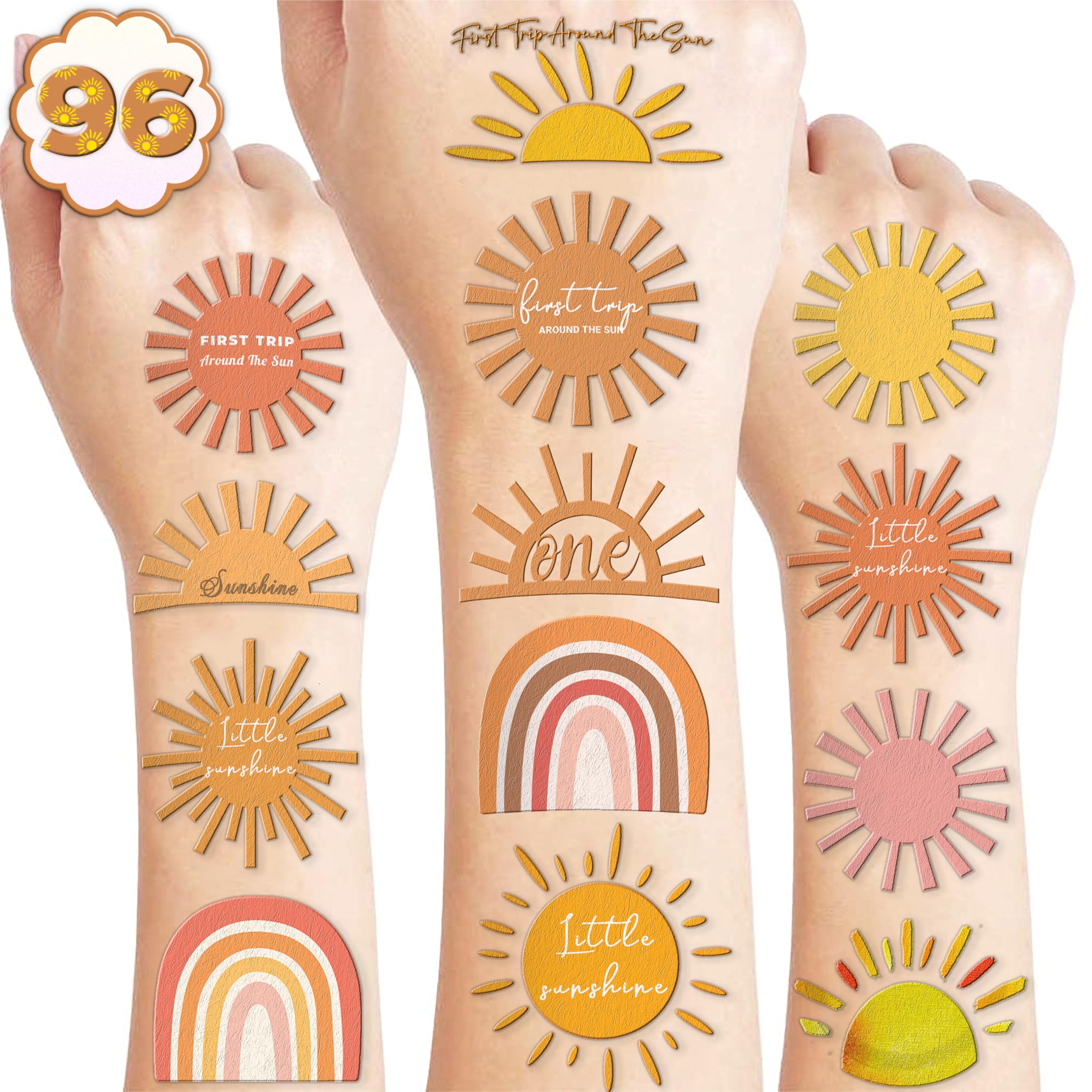 100PCS Boho First Trip Around The Sun Temporary Tattoos Themed Birthday Party Decorations Favors Supplies Decor Hello Sunshine Sunset Stickers Cute Gifts for Game Kids Boys Girls Class Prizes Carnival