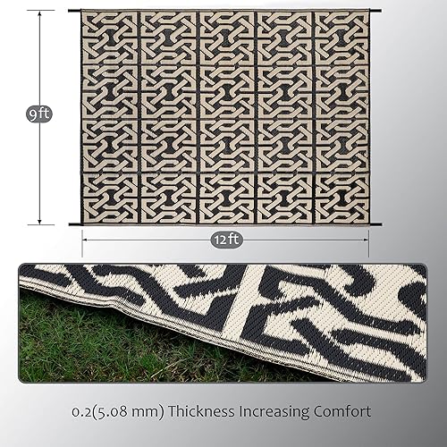 Miniatura 64 de SAND MINE Alfombras reversibles, alfombra de paja de plástico, alfombra de área moderna, alfombra de pavimento grande y alfombra para exteriores