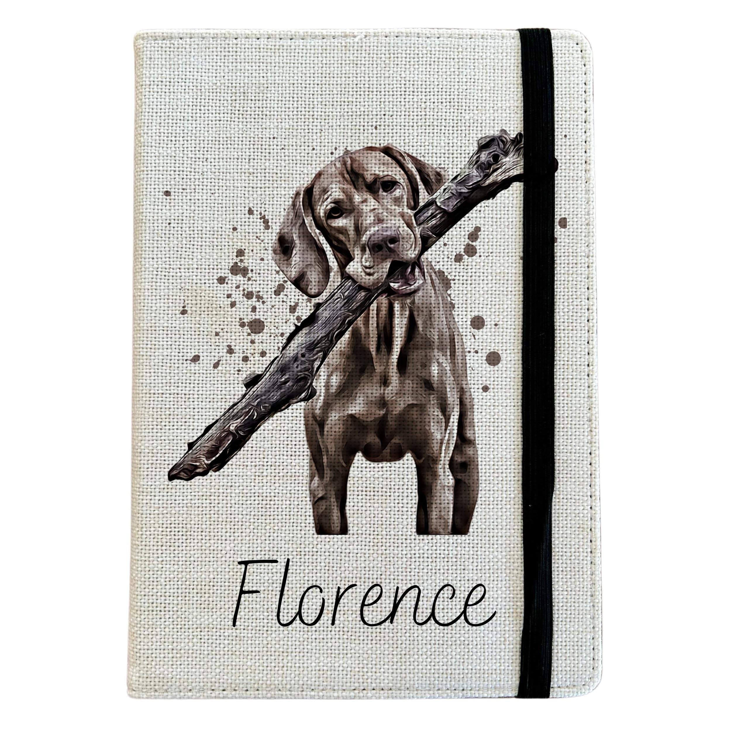 Personalised Vizsla Dog A5 Notebook - Custom Dog Lined Journal - Reusable Puppy Notebook Cover - Linen Hardback Journal Cover Gift