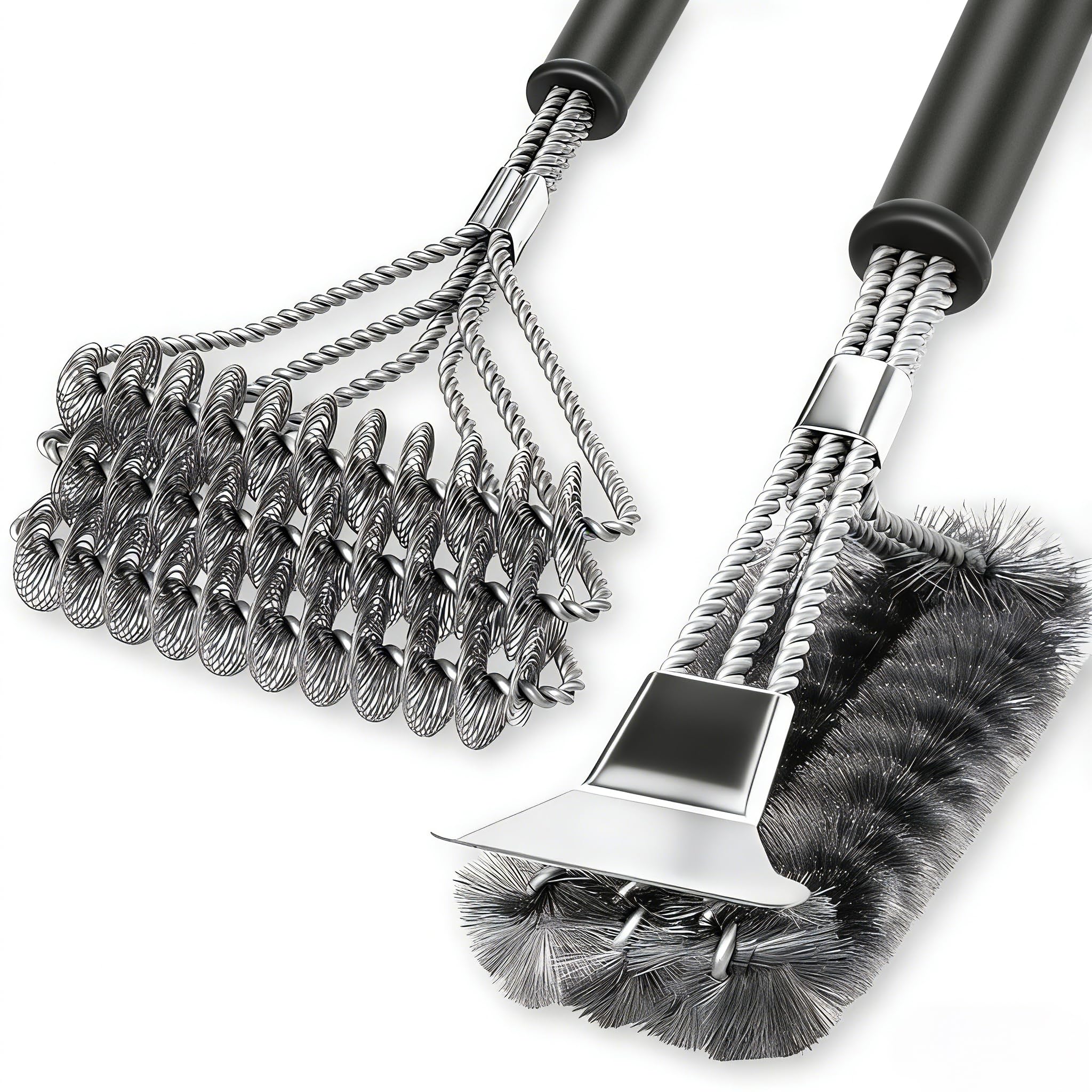 2 Pack BBQ Grill Brush, 18 inch BBQ Accessories, BBQ Cleaning Brush Safe Bristle Free BBQ Brush,100% Rust-Proof Stainless Steel- BBQ Grill Cleaner for Gas, Charcoal, Smoker, Porcelain, Infrared Grill