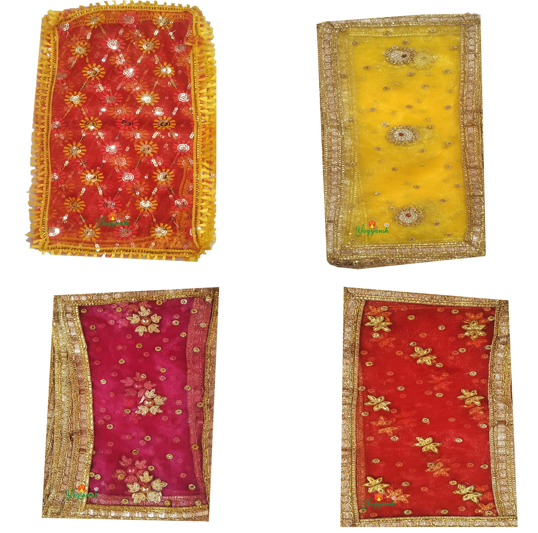 MATA KI CHUNNI PHATKA Latka for All Goddess RED Long CHUNRI with Golden Border Set of 4 YPS281