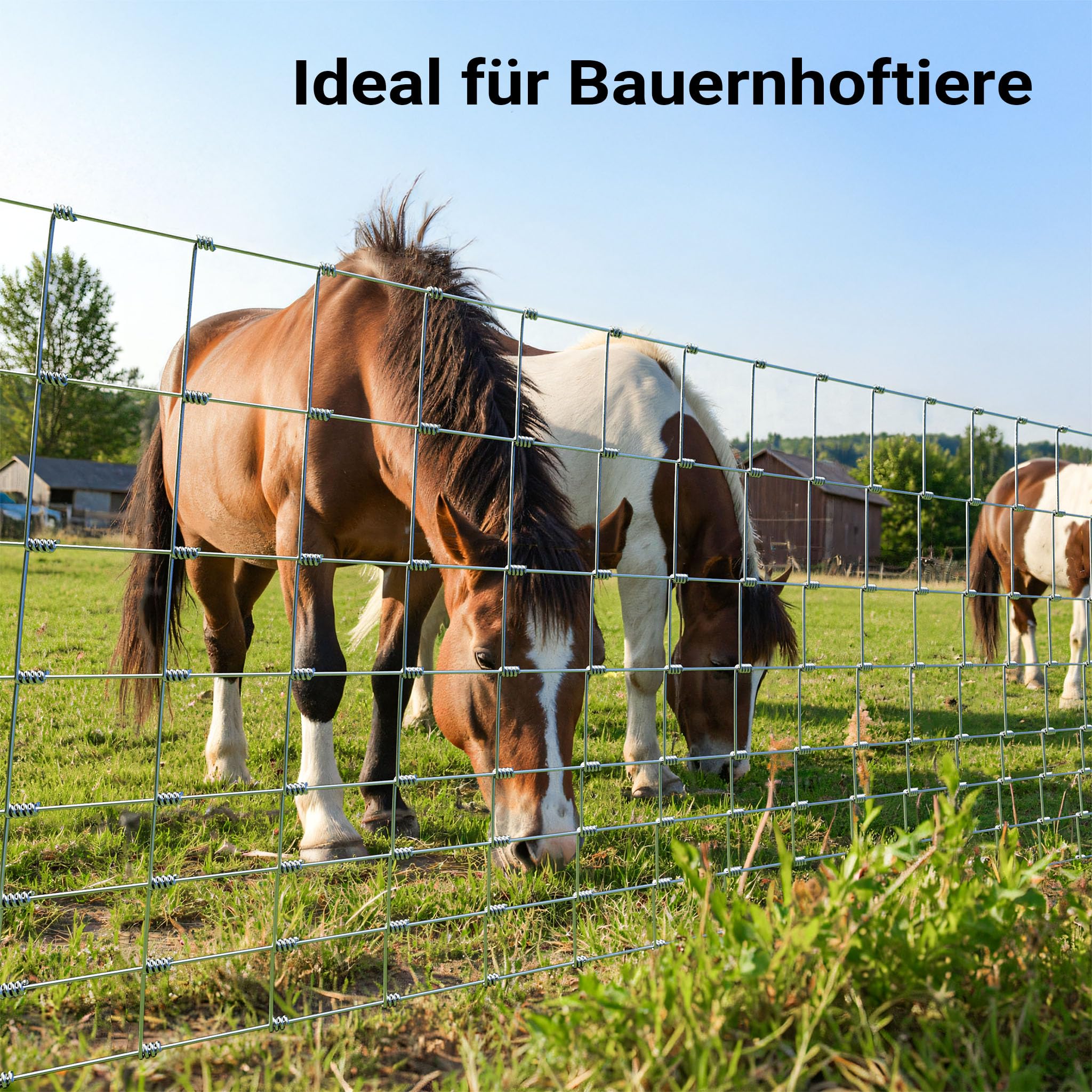 Wiltec Wildzaun 100/08/15 50 m lang, 100 cm hoch, 8 Drahtreihen, 15 cm Maschenbreite, Weidezaun aus Knotengeflecht, Drahtzaun z. B. für Forst- und Landwirtschaft