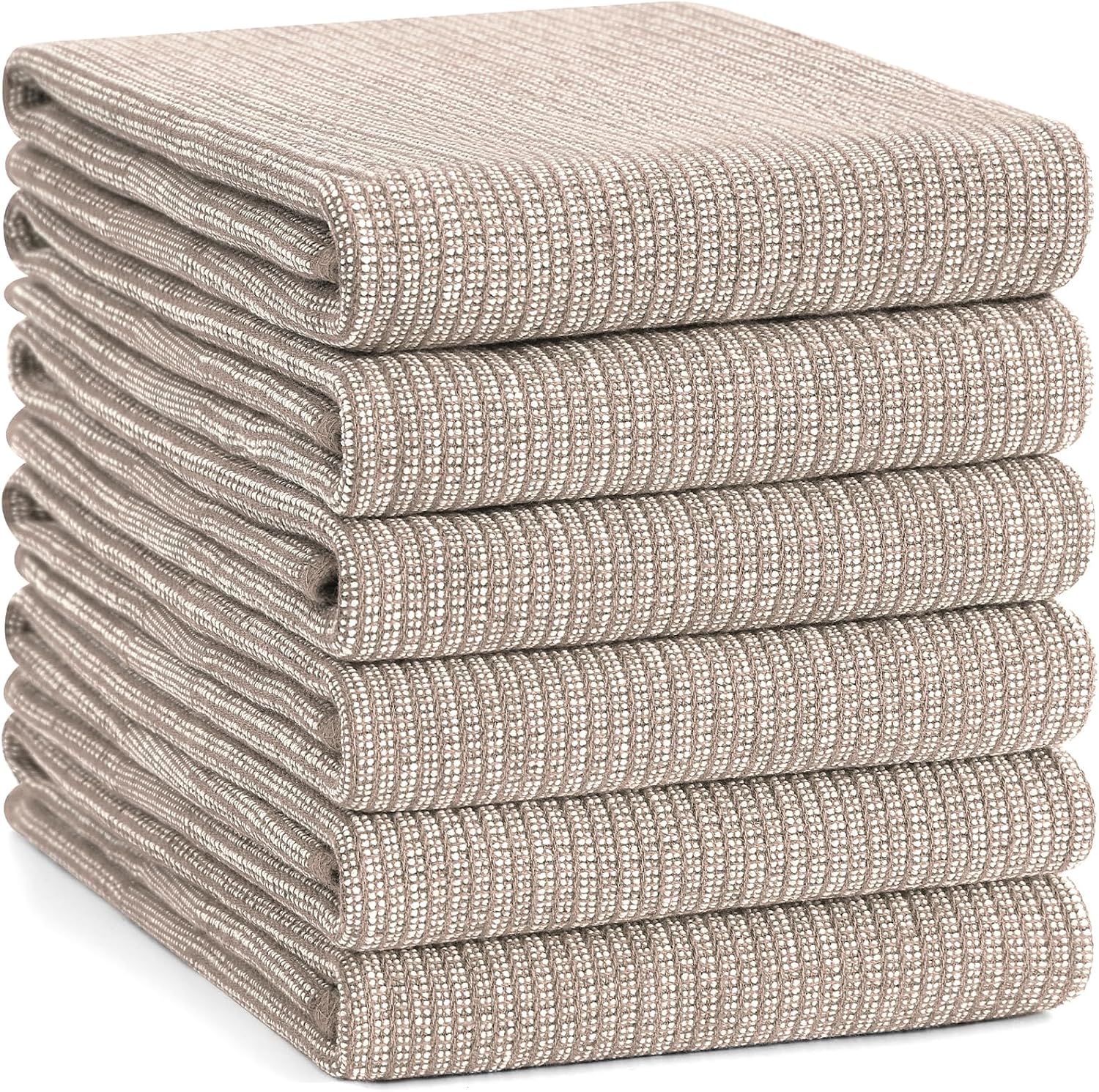 Homaxy Premium Kitchen Towels(18”x 28”, 6 Pack), Large Cotton Kitchen Hand Towels, Flat and Terry Dish Towels, 380 GSM Highly Absorbent Tea Towel Set with Hanging Loop, Khaki - Image 8