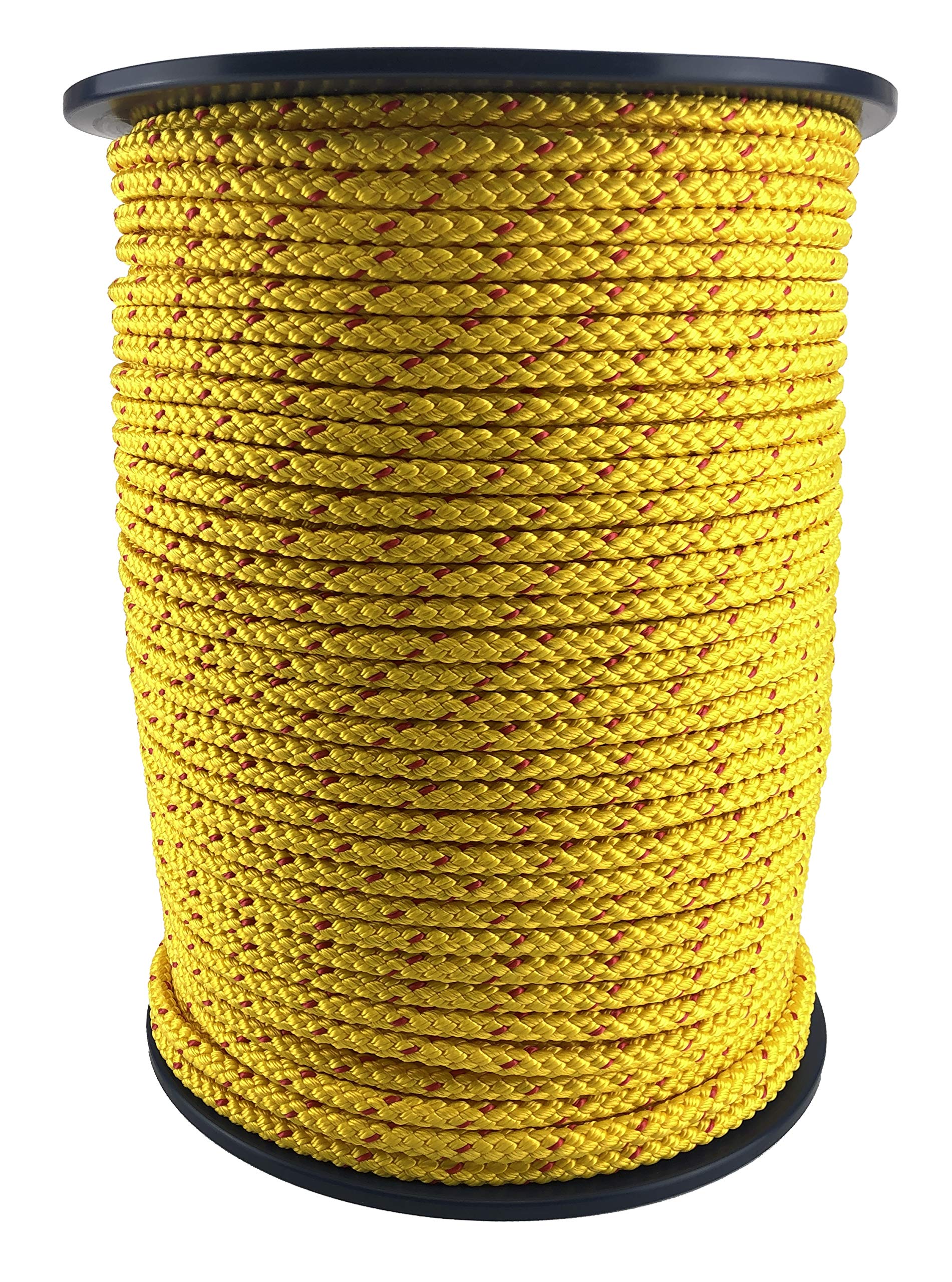 RopeServices UK 10mm Yellow With Red Fleck Polypropylene Braided Poly Rope Cord x 150 Metre Strong String