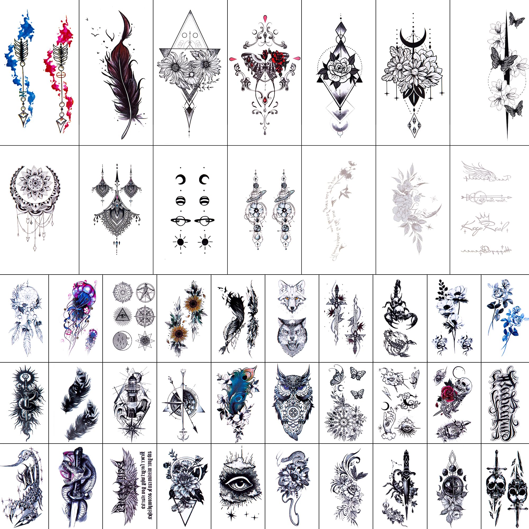 Snapklik.com : 44 Sheets Temporary Tattoo, Long Lasting Waterproof ...