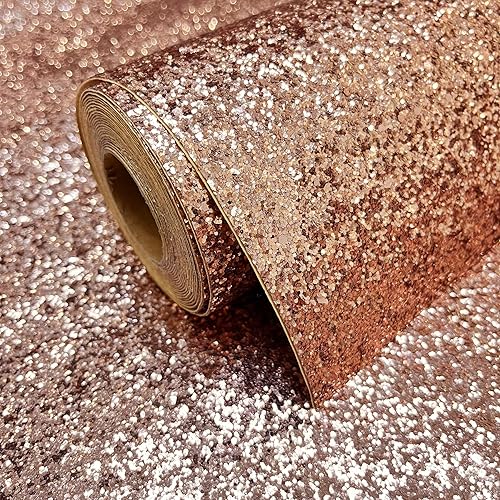 hiipapery Papel tapiz grueso con purpurina de oro rosa para despegar y pegar, papel tapiz con lentejuelas brillantes para paredes (17.3 x 197