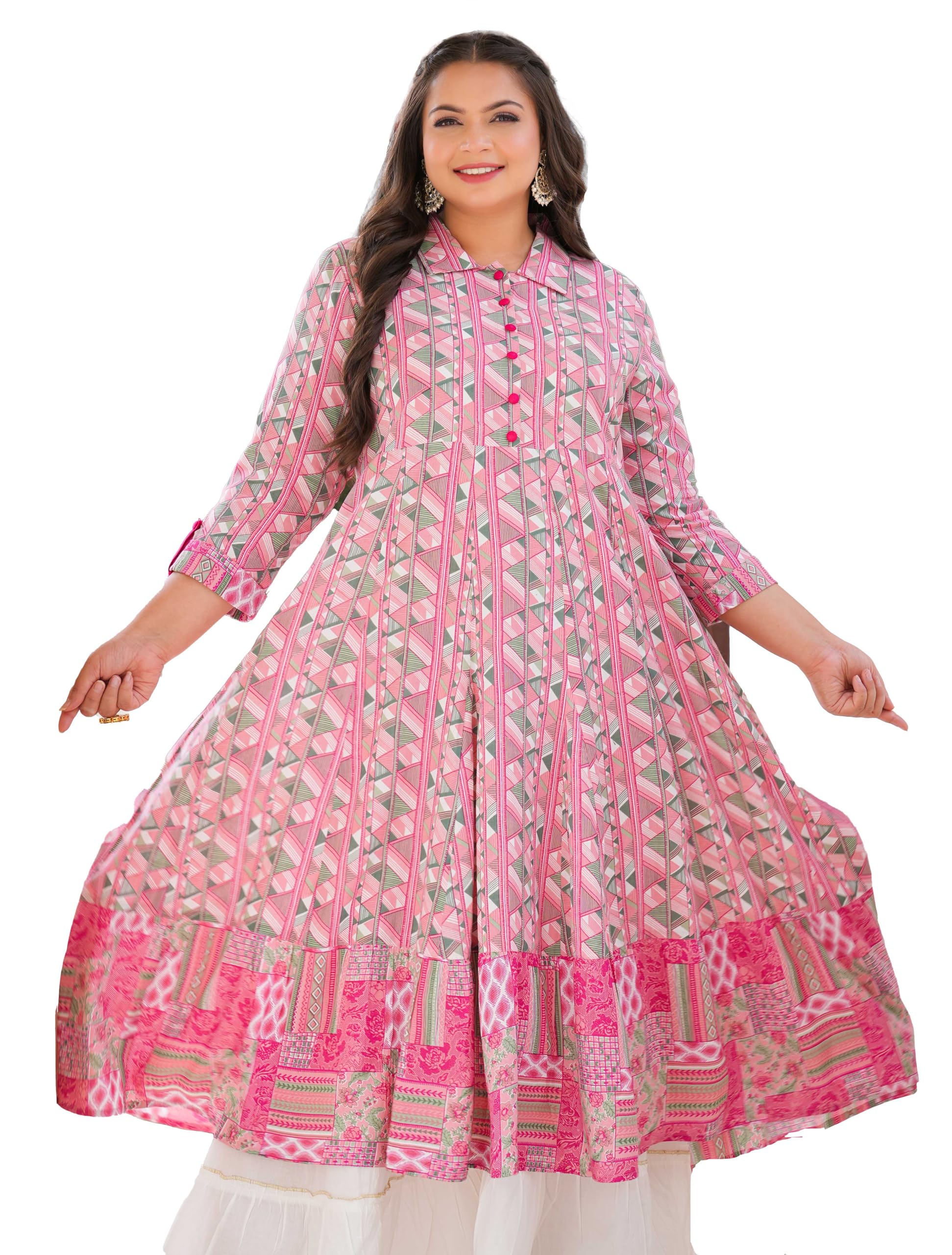 Yash GalleryWomen's Rayon Relaxed Fit Anarkali Geomatrical Printed Kurta