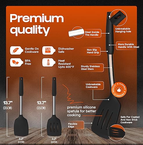 Miniatura 2 de Juego de espátulas de silicona Espátulas de silicona resistente al calor 600 F Espátula ranurada y sólida para cocinar pescado, huevos, panqueques