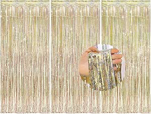 3 pièces Rideau Métallique de Frange Bleu Argenté,1mx2m Scintillants Foil Rideau Shimmer Brillants Decoration Anniversaire Photo Fond,pour Deco Porte Fenetres,Disco,Scintillant Mariage,Maison,Fête