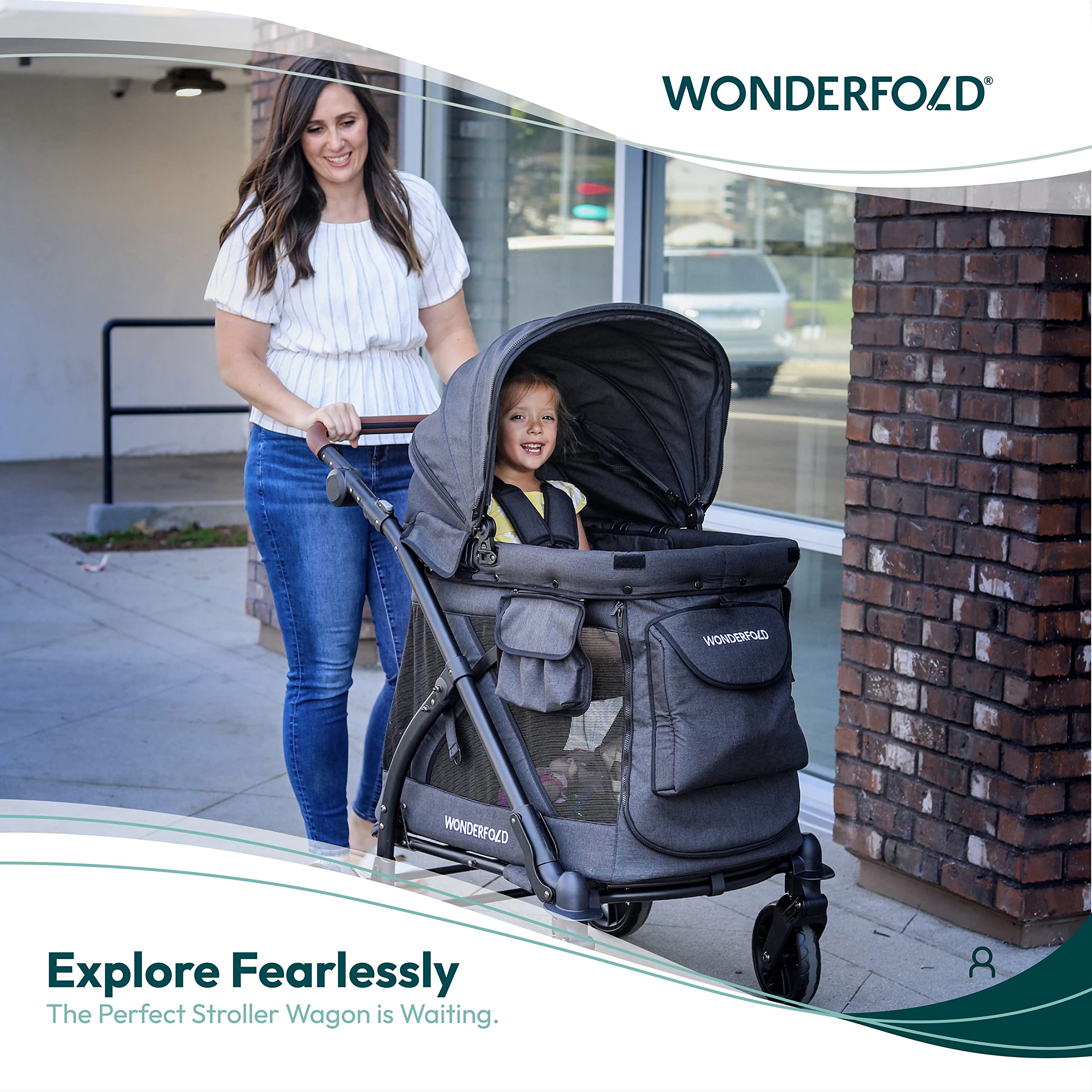 WonderFold M1 Single Stoller Wagon with Storage and Raised Seats